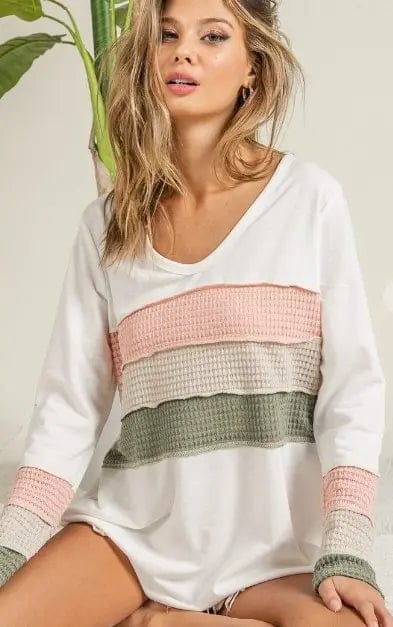 Bibi Women's Color Block Long Sleeve T-Shirt - Stylish Casual Top for Everyday Wear, Work & Outfits