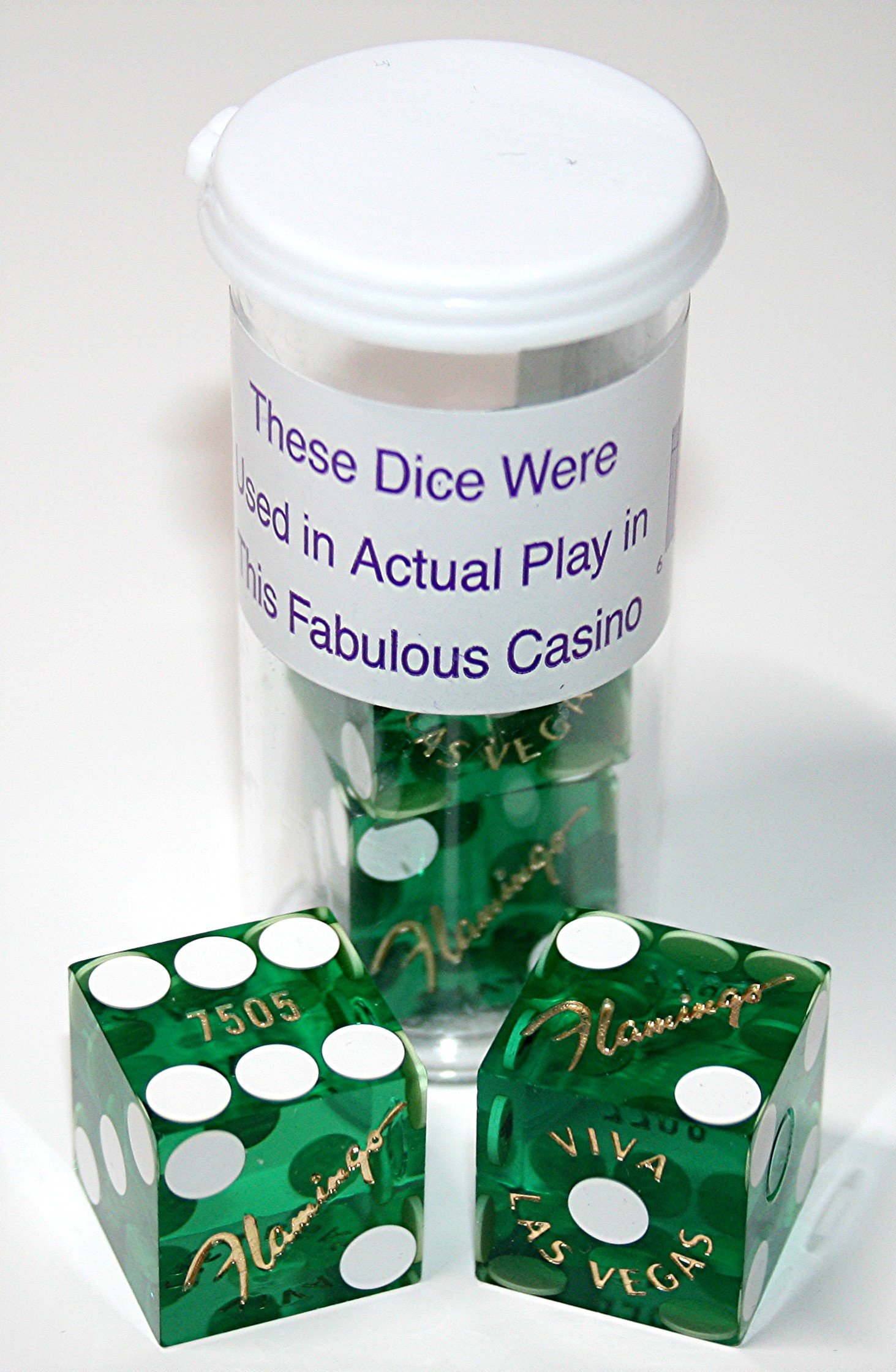 19mm Craps Dice Pair with Matching Serial Numbers - Authentic Las Vegas Casino Table-Played Dice (Flamingo Green Polished) for Casino Games, Board Games, and Collectors