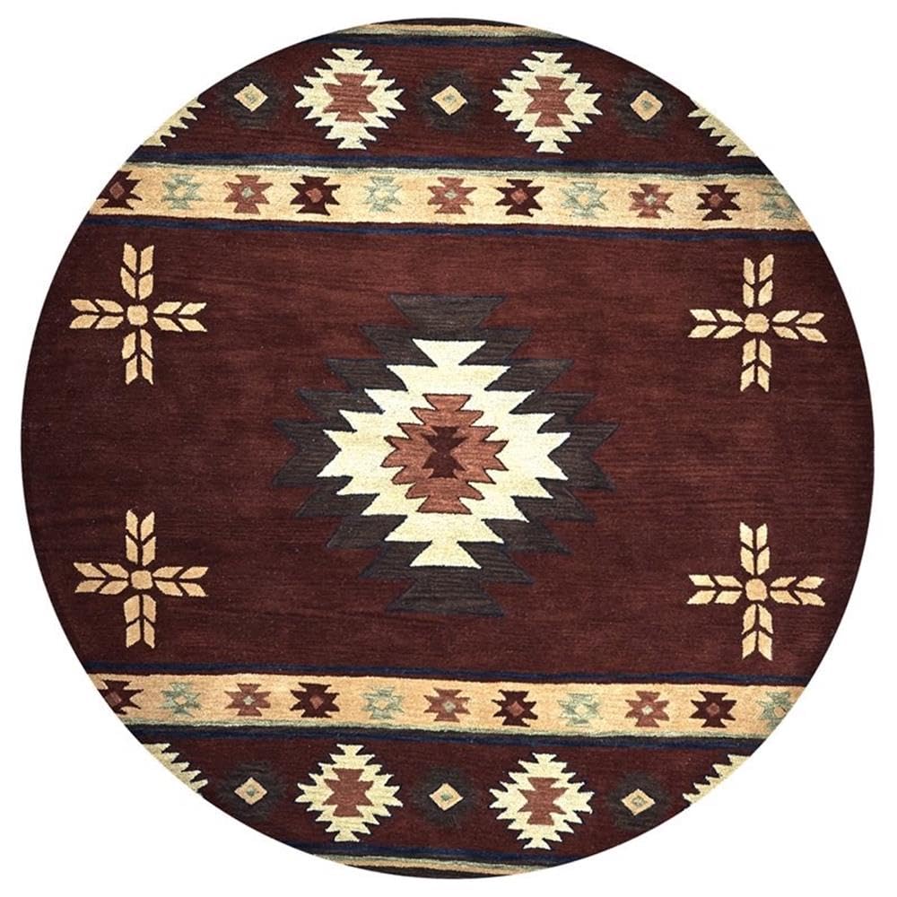 Rizzy Home Alora Decor Ryder 10' Round Hand-Tufted Area Rug - Burgundy, Tan, Sage & Navy Tribal Design for Living Room, Bedroom & Office Decor
