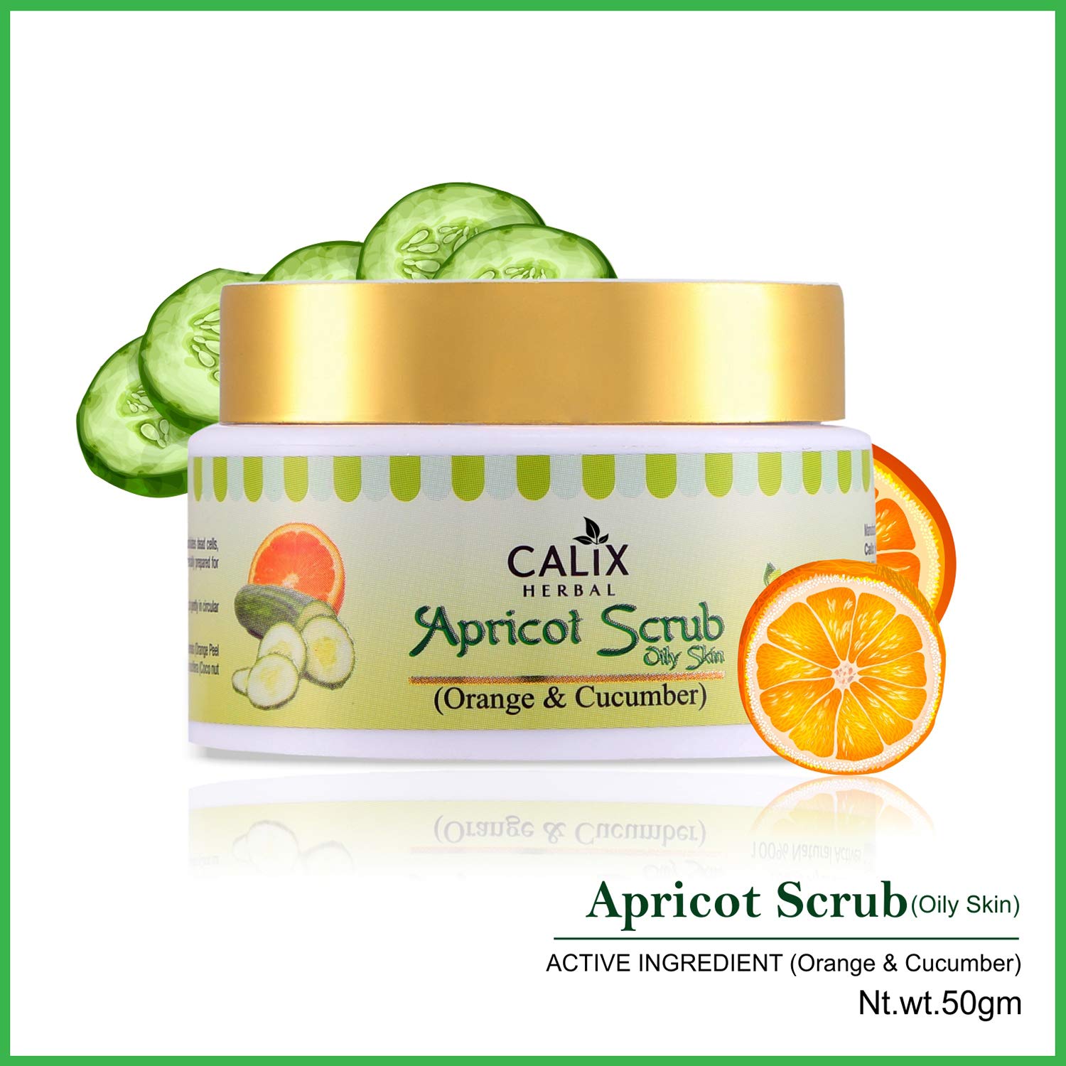 Calix Herbal Apricot Facial Scrub - Exfoliating & Pore Cleansing Face Wash with Cucumber & Orange Extracts for Blackhead Removal (50g) - Perfect for Daily Skincare Routine & Acne-Prone Skin