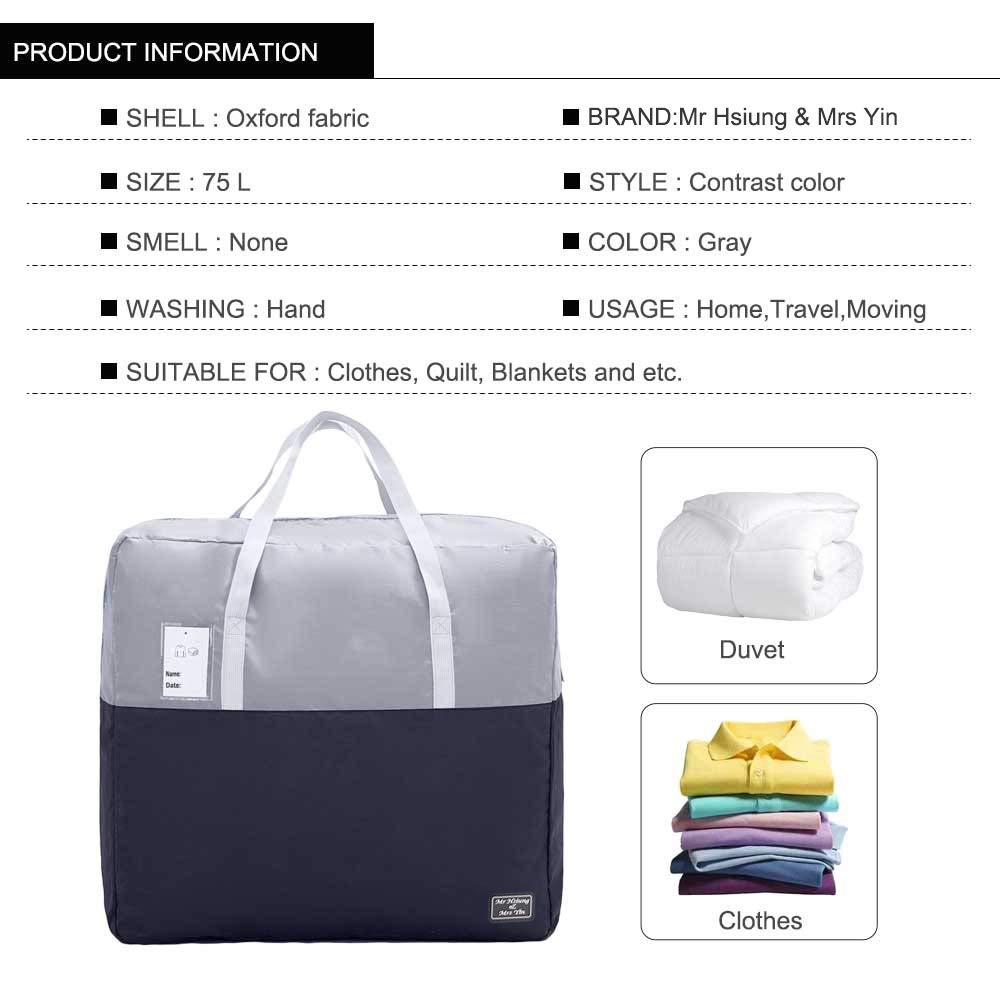 75L Large Zipper Comforter Storage Bag - Heavy Duty Blanket Organizer with Reinforced Handle - Under Bed Storage for Bedding, Clothes, Pillows (Grey) - Perfect for Seasonal Clothes Rotation & Space Saving in Dorm, Apartment or RV