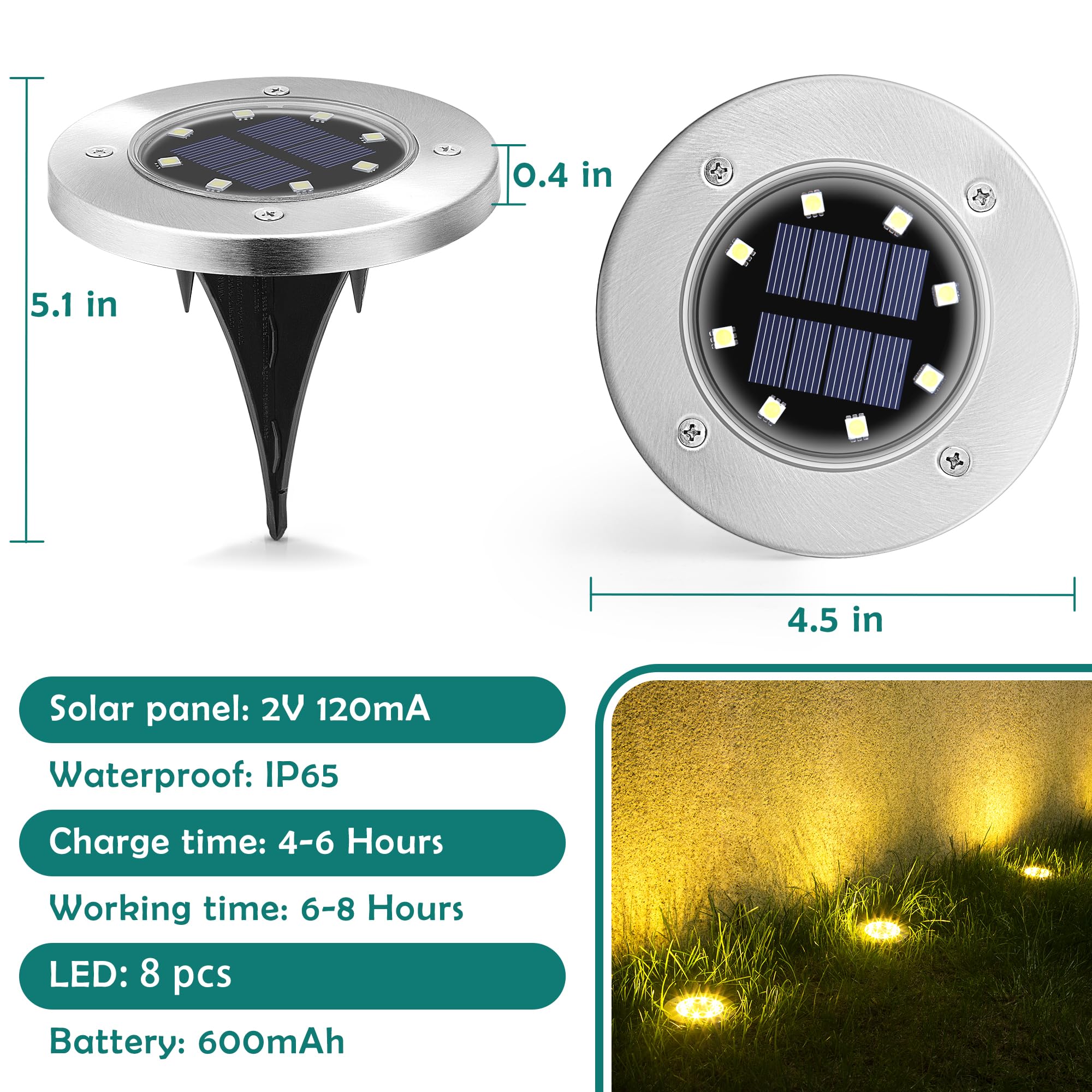 12 Pack Solar Ground Lights Outdoor Waterproof - Solar Pathway & Garden Lights for Patio, Yard, Driveway, Walkway - Warm White Landscape Lighting | Perfect for Backyard Decor, Garden Pathways & Nighttime Safety