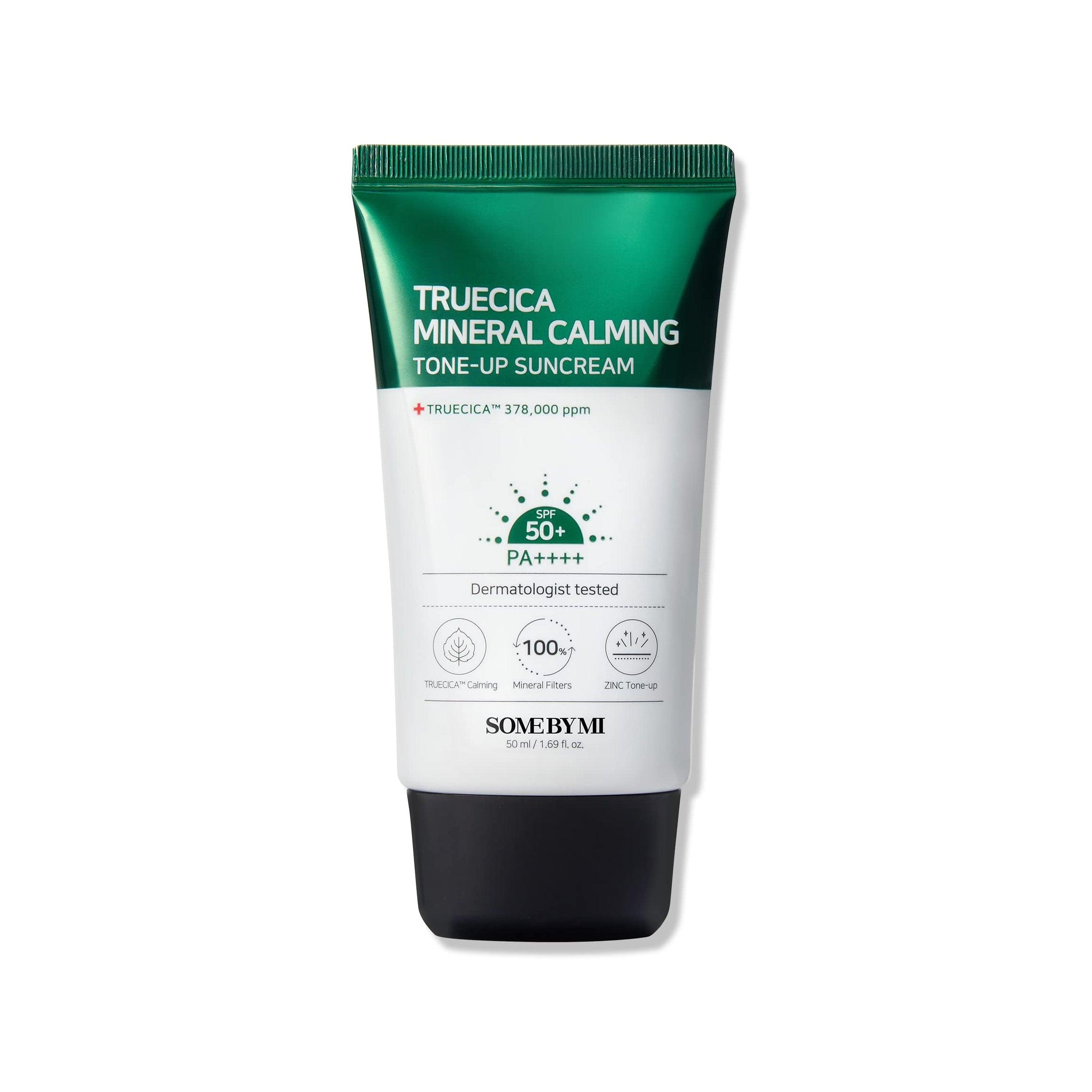 SOME BY MI Truecica Mineral Calming Tone Up Sunscreen SPF 50 PA++++ 50ml | Oil-Free, Non-Comedogenic, Hypoallergenic Sun Cream for Sensitive Skin | Daily UV Protection for Face & Body | Perfect for Outdoor Activities, Beach & Travel
