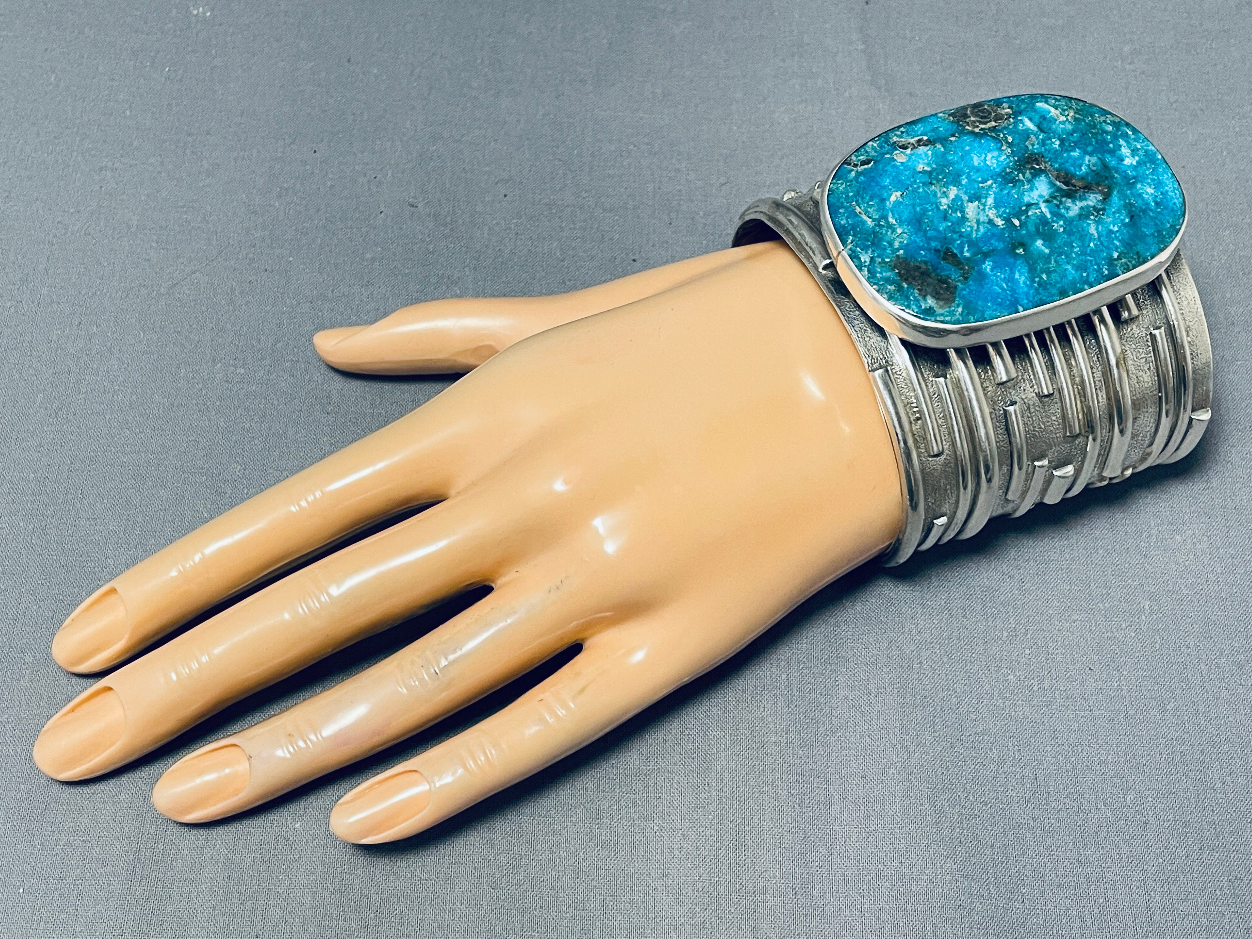 200 Gram Monster Gilbert Turquoise Native American Navajo Sterling Silver Bracelet - Handmade Southwest Jewelry for Women & Men - Perfect for Boho Fashion, Gift Giving & Special Occasions