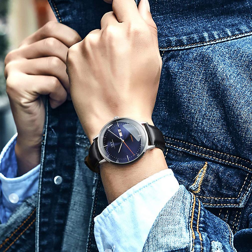 Luxury Automatic Watches for Men - Synthetic Sapphire Crystal, Genuine Leather Strap - Waterproof Dress Watch for Business & Formal Occasions - Model 6011G