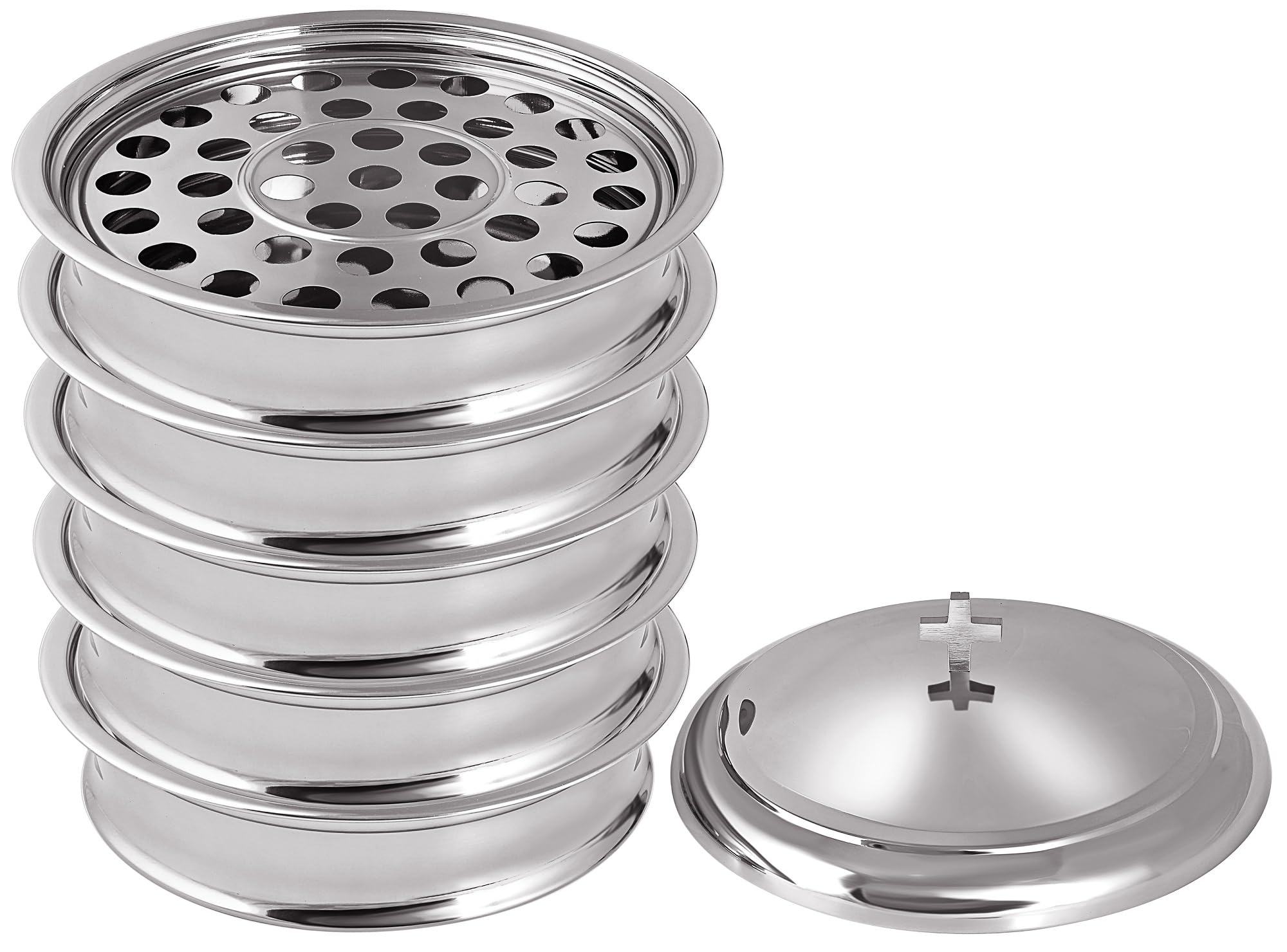 5-Piece Stainless Steel Communion Tray Set with Lid - Mirror Finish Church Supplies for Holy Wine Serving | Perfect for Catholic, Lutheran & Episcopal Communion Services