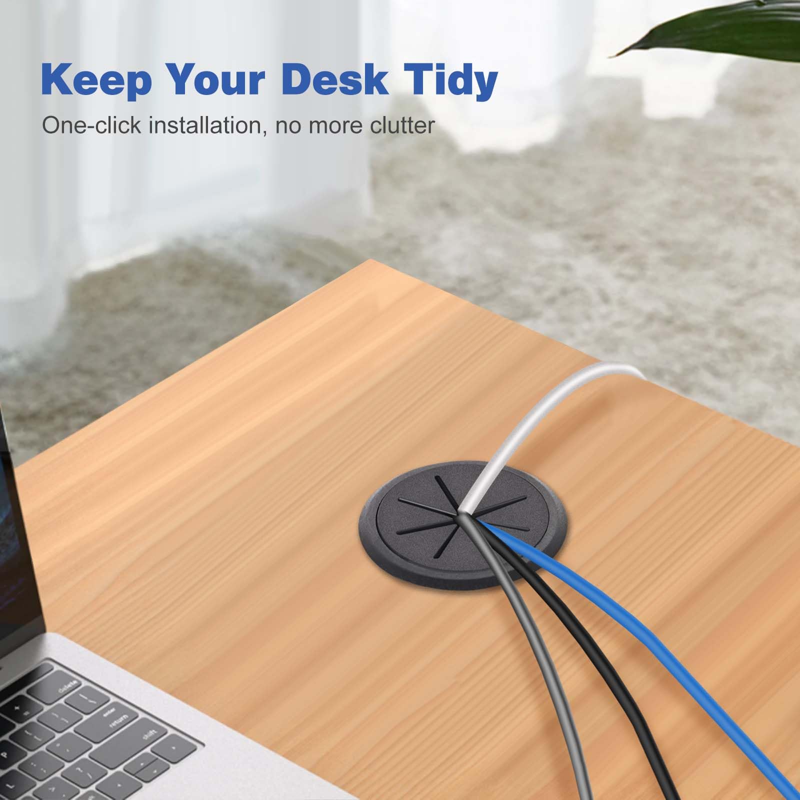 10-Pack Flexible Silicone Desk Cable Grommets (2 Inch/50mm Hole Size) with Hole Saw - Cable Management Organizer for Office Desks, Workstations & Home Offices - Hide & Route Wires Neatly