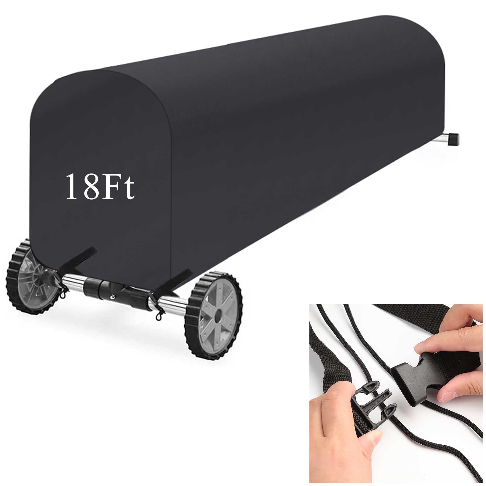Heavy Duty Solar Pool Cover Reel - 18ft UV Resistant Waterproof Inground Swimming Pool Blanket Roller (Black) | Perfect for Year-Round Pool Protection & Heat Retention
