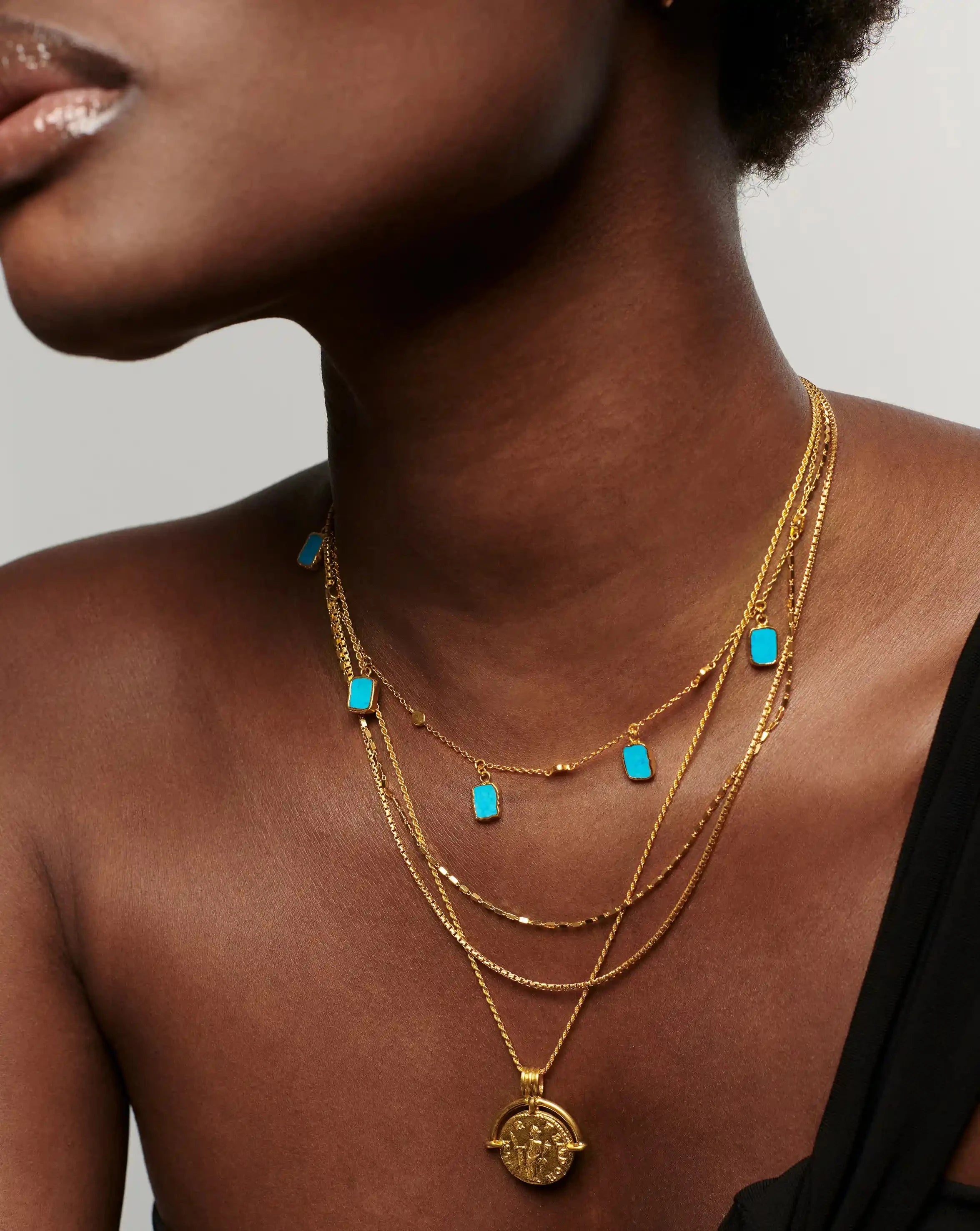 Lena Charm Choker Necklace - 18k Gold Plated Turquoise Pendant for Women | Elegant Layering Piece for Date Night, Wedding & Special Occasions