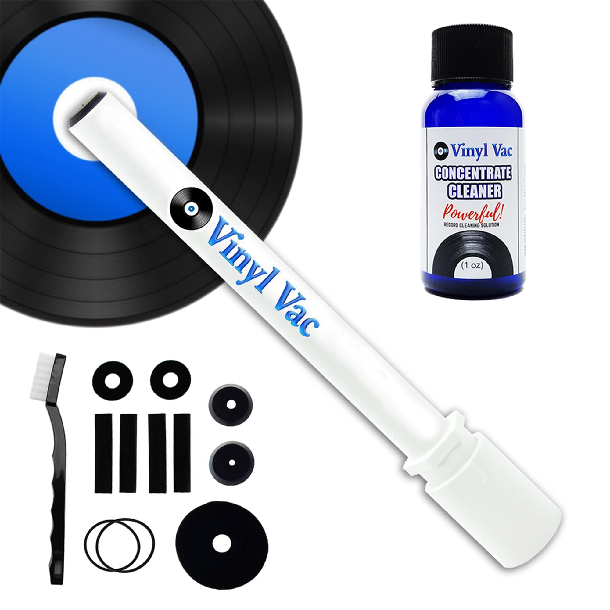 45 RPM Record Cleaning Kit with Vinyl Vac & Concentrate Cleaner (1 oz) - Alcohol-Free Safe Vinyl Record Cleaner for Wet/Dry Vacuum | Perfect for Vinyl Collectors & Audiophiles to Maintain Pristine Record Quality