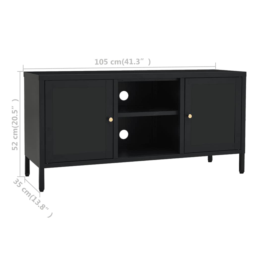 Modern Black TV Stand Cabinet - Sturdy Steel & Glass Construction with Adjustable Shelf - Spacious Storage for Living Room, Bedroom, Home Theater - Easy to Assemble & Clean