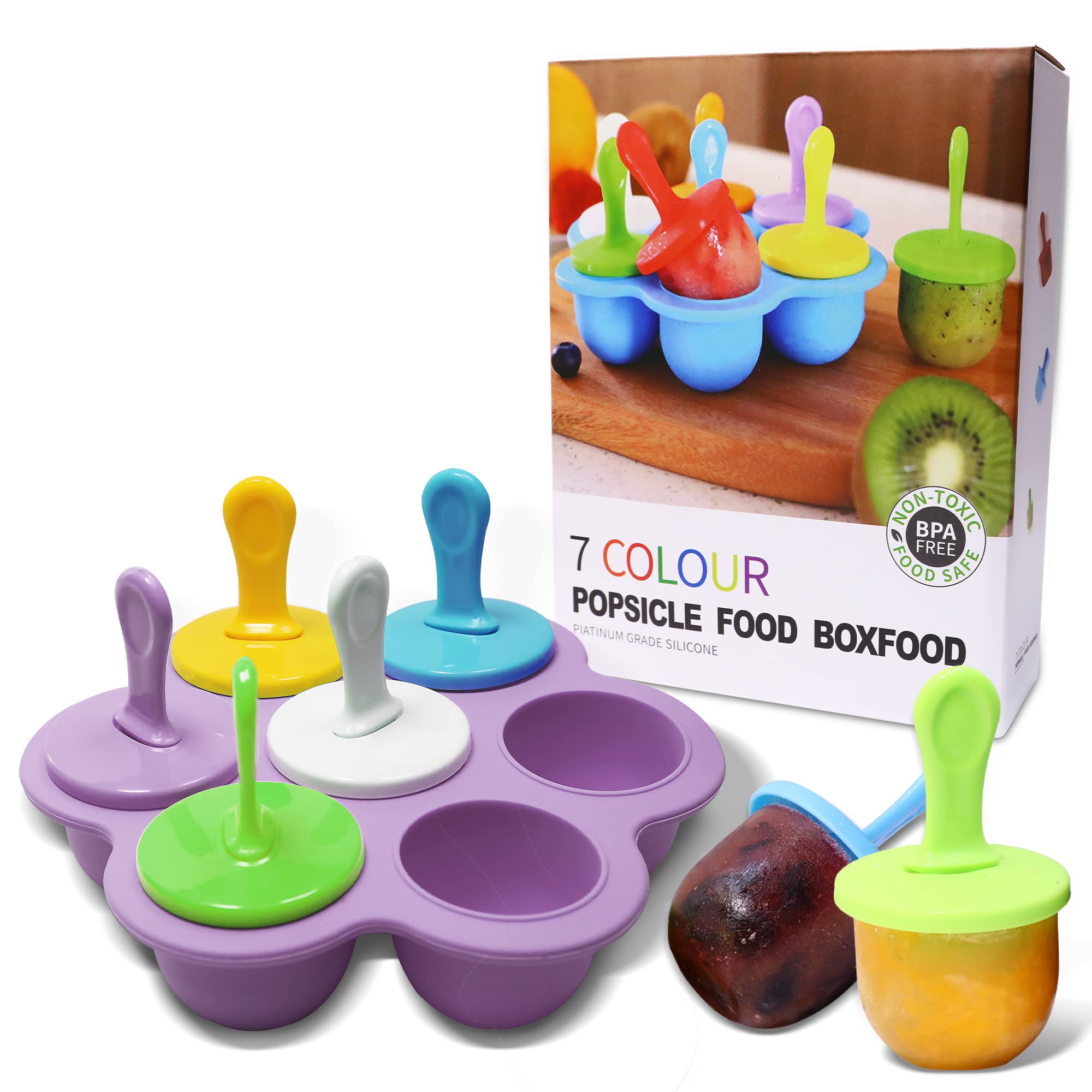 7-Cavity Silicone Popsicle Molds with Colorful Sticks - Non-Stick DIY Ice Cream, Egg Bite & Cake Molds - BPA-Free Food Grade Storage Containers (Purple) | Perfect for Summer Treats, Kids Snacks & Party Desserts