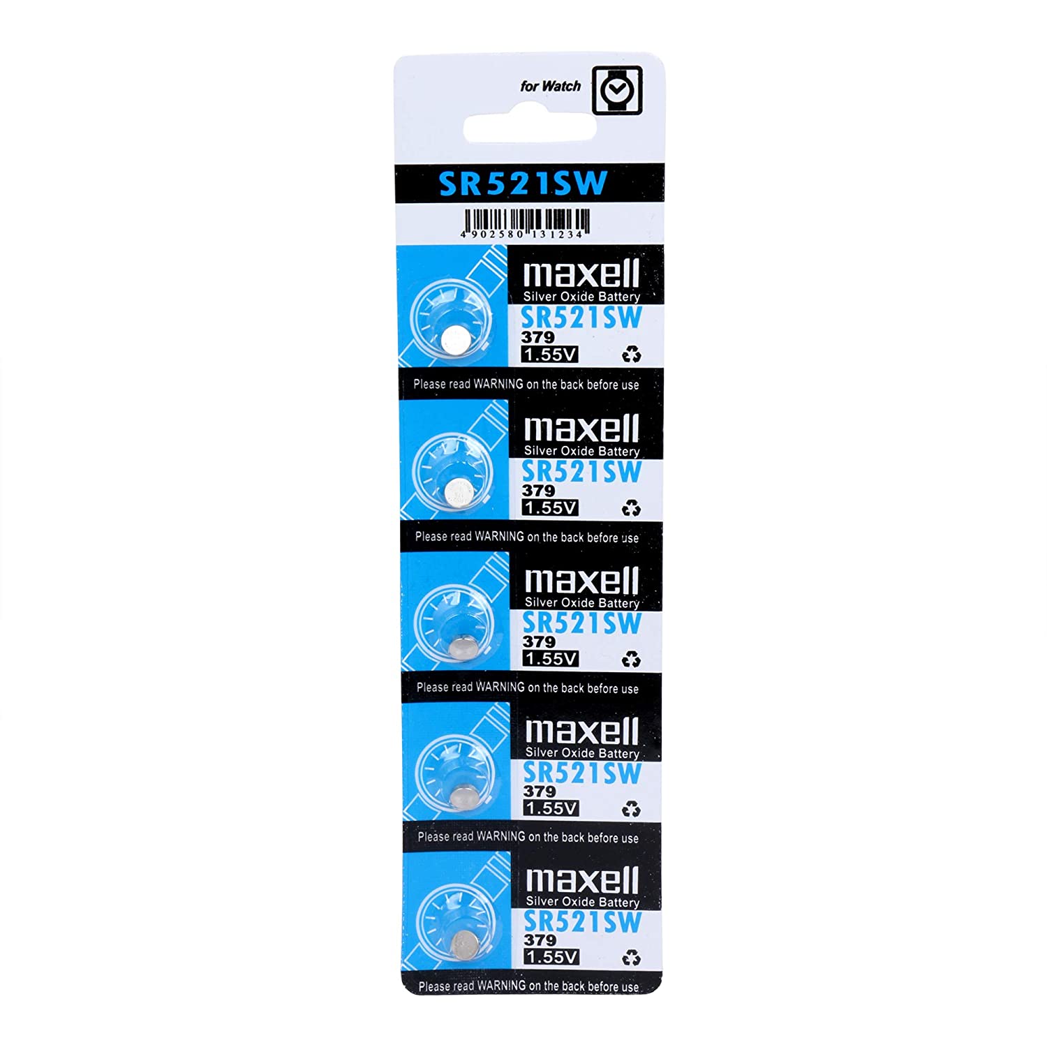 Maxell 379 / SR521SW Silver Oxide Watch Battery 5-Pack - Long-Lasting Power for Watches, Calculators & Small Electronics