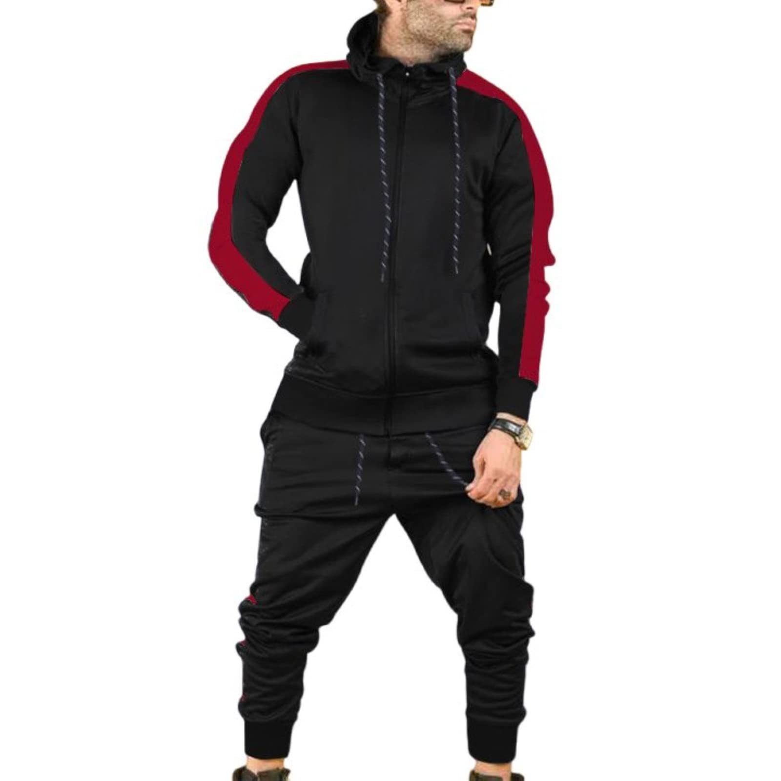 Sunongvt Men's Casual Hoodies & Sweatpants 2-Piece Set - Fashion Contrast Color Tracksuit for Gym, Running & Lounge Wear