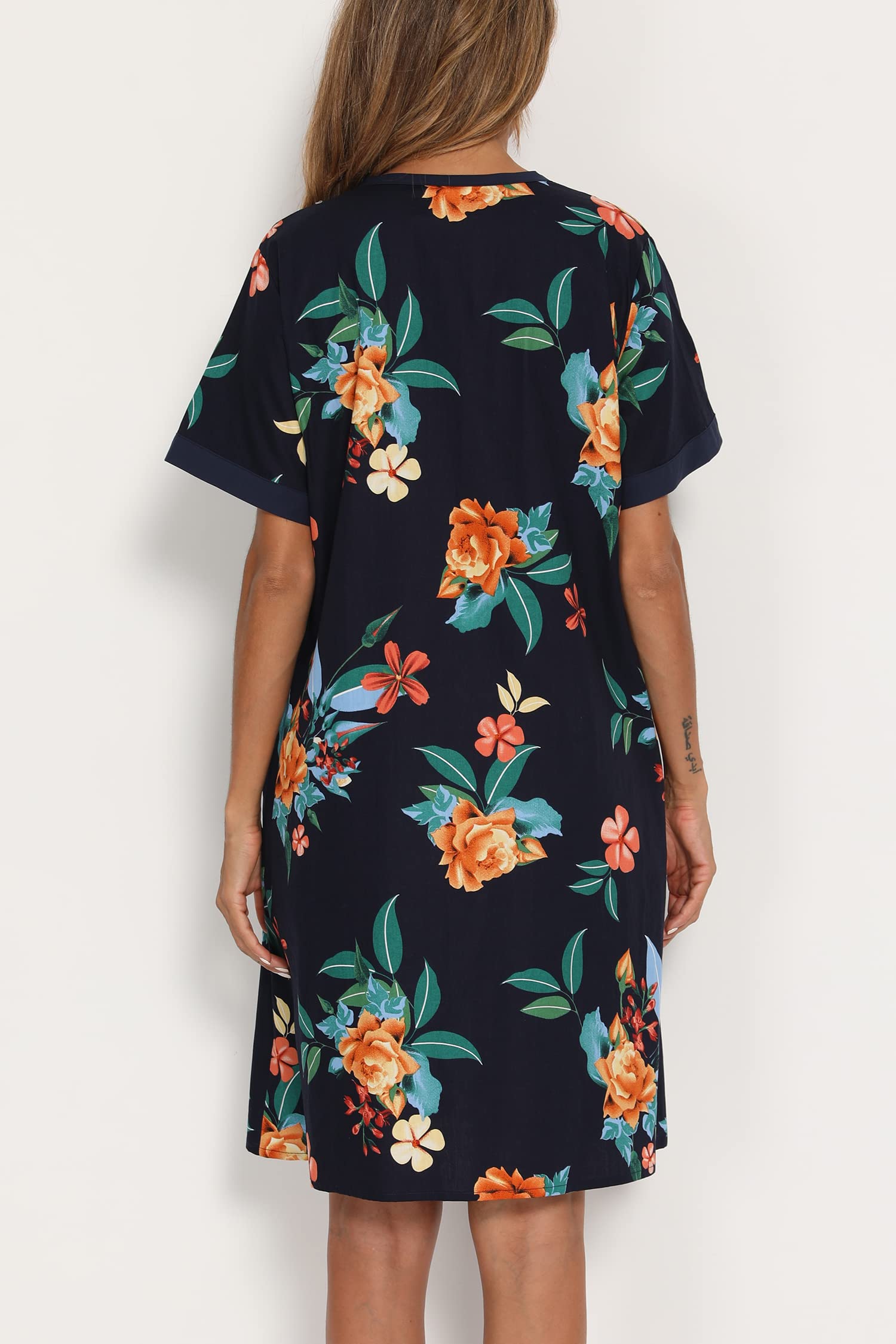 YOZLY Women's Short Sleeve House Dress - Comfortable Cotton Duster Robe with Pockets | Perfect for Lounging, Sleeping & Morning Coffee