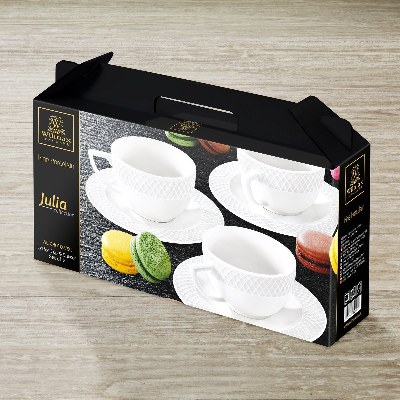 Wilmax 6-Piece English Porcelain Tea Cup and Saucer Set (3 Oz) – Dishwasher Safe, Elegant Fine China for Afternoon Tea, Bridal Shower, or Home Decor