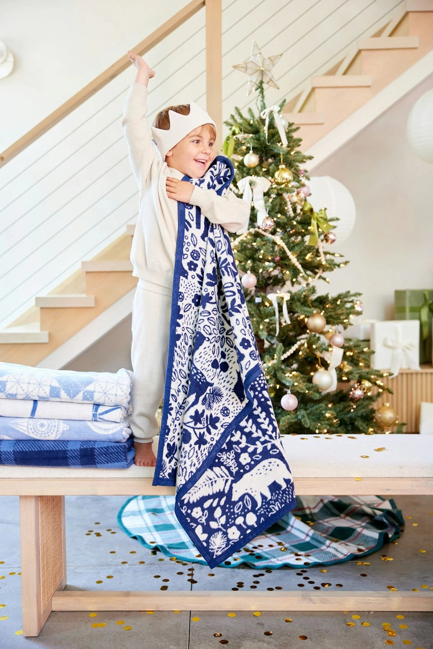 Whimsical Woods Navy Mini Blanket - Soft & Cozy Throw Blanket for Couch, Bed, Travel - Perfect for Home Decor, Gifts & Outdoor Adventures