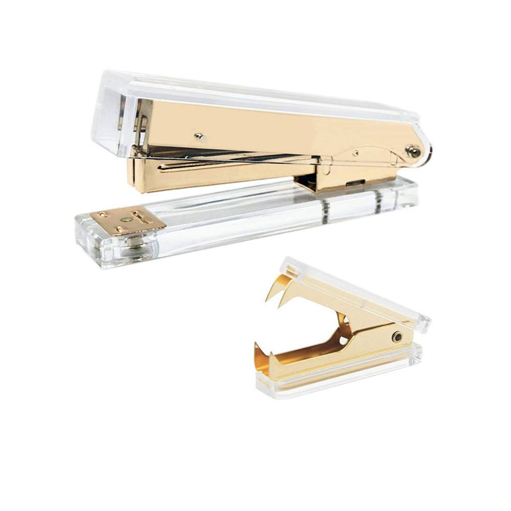 Premium Clear Acrylic Stapler & Staple Remover Set - Dark Gold Executive Office Supplies for Paperwork, Documents & Desk Organization