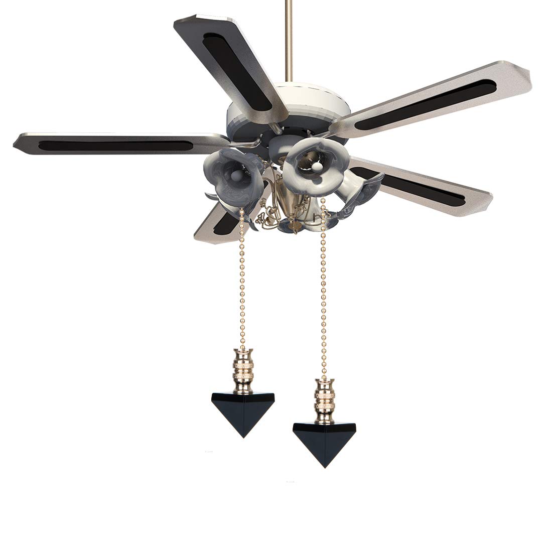 Premium Ceiling Fan Pull Chain Set - 2 Pack Crystal Black Pyramid Fan Pull Extensions with Connector for Light & Fan Chains | Durable & Stylish Replacement for Home, Bedroom, Living Room & Office