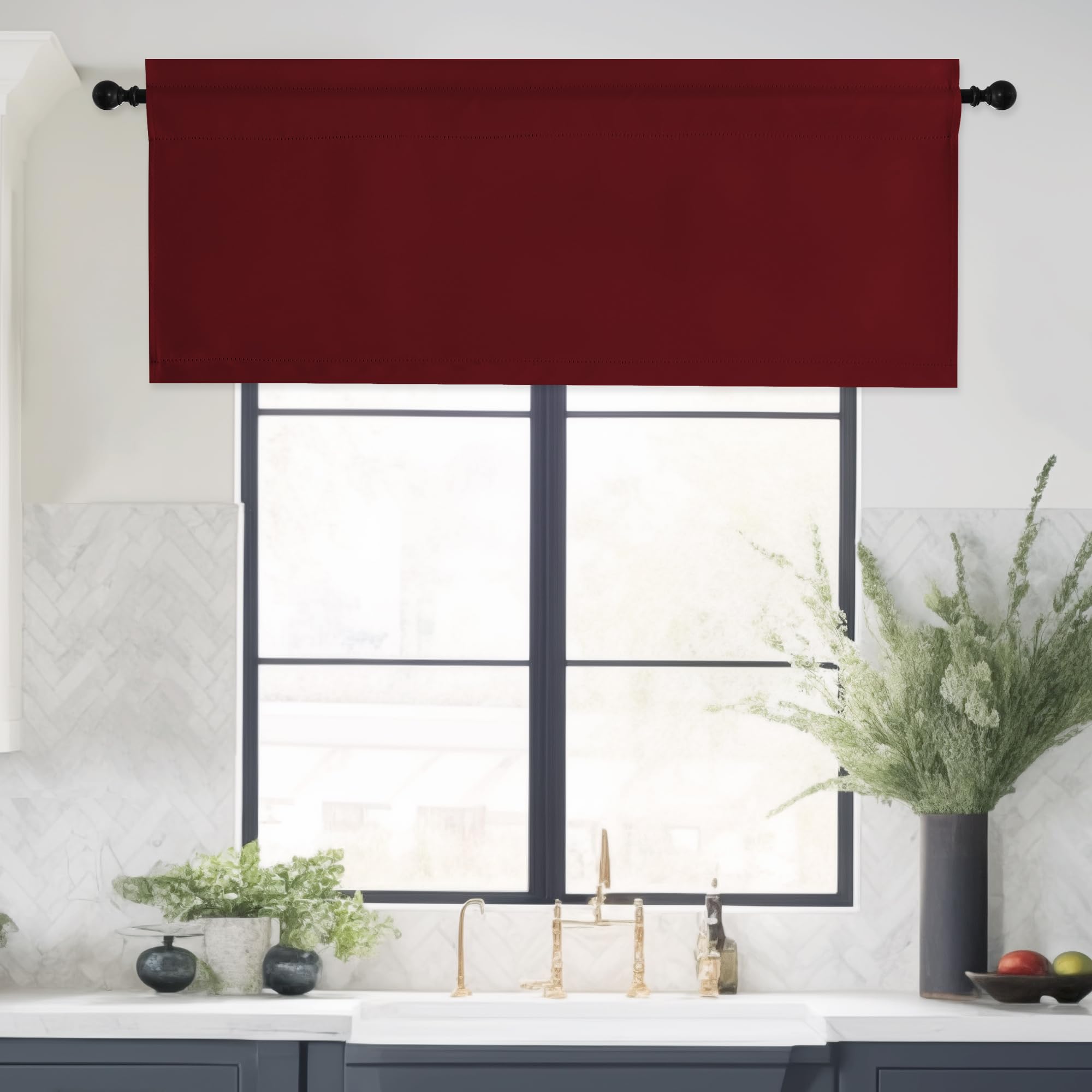 Burgundy Red 16-Inch Christmas Valance - Rod Pocket Blackout Window Curtain for Kitchen, Living Room, Bedroom & Bathroom - 42x16 Inch Single Panel - Perfect for Holiday Decor & Year-Round Home Decor