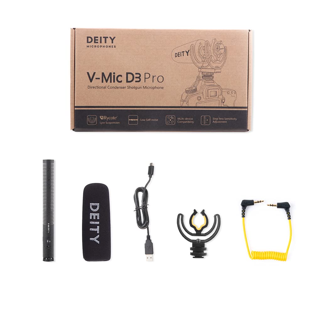 Deity V-Mic D3 Pro Super-Cardioid Shotgun Microphone for DSLR Cameras, Smartphones & Laptops - Professional On-Camera Video Mic with Rycote Shockmount - Perfect for Vlogging, Interviews, YouTube Videos & Live Streaming