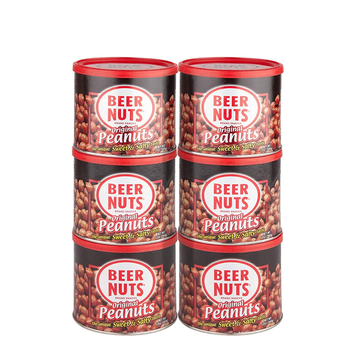 BEER NUTS Original Roasted Peanuts - 12 Oz Cans (Pack of 6) - Crunchy Snack for Parties, Bars & Game Nights - Perfect Beer Pairing & Office Snacks