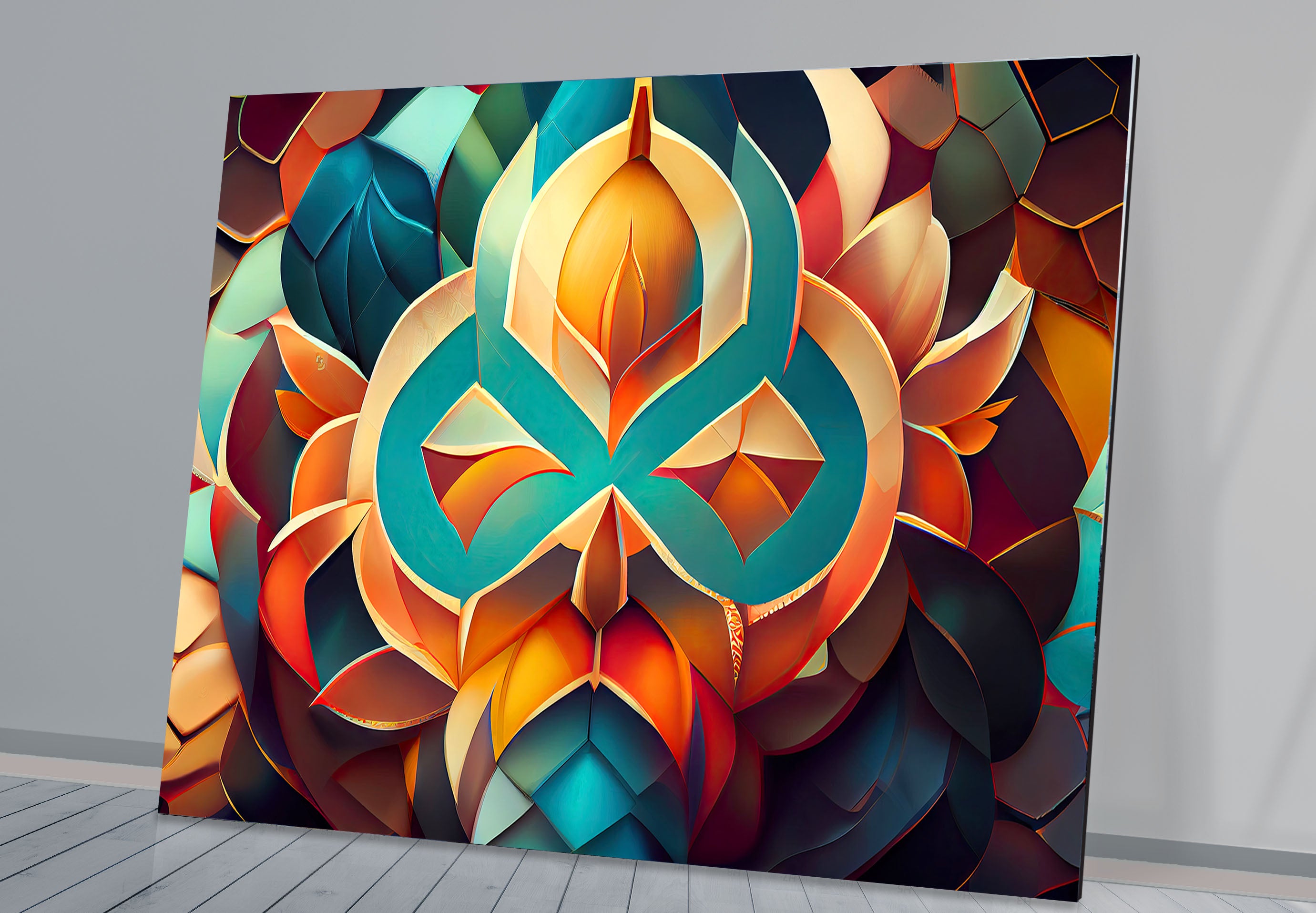3D Geometric Mandala Glass Wall Art - Vibrant Abstract Lotus Design for Home & Office Decor | Modern Spiritual Meditation Room Decorations | Unique Gift Idea for Yoga Lovers & Art Collectors