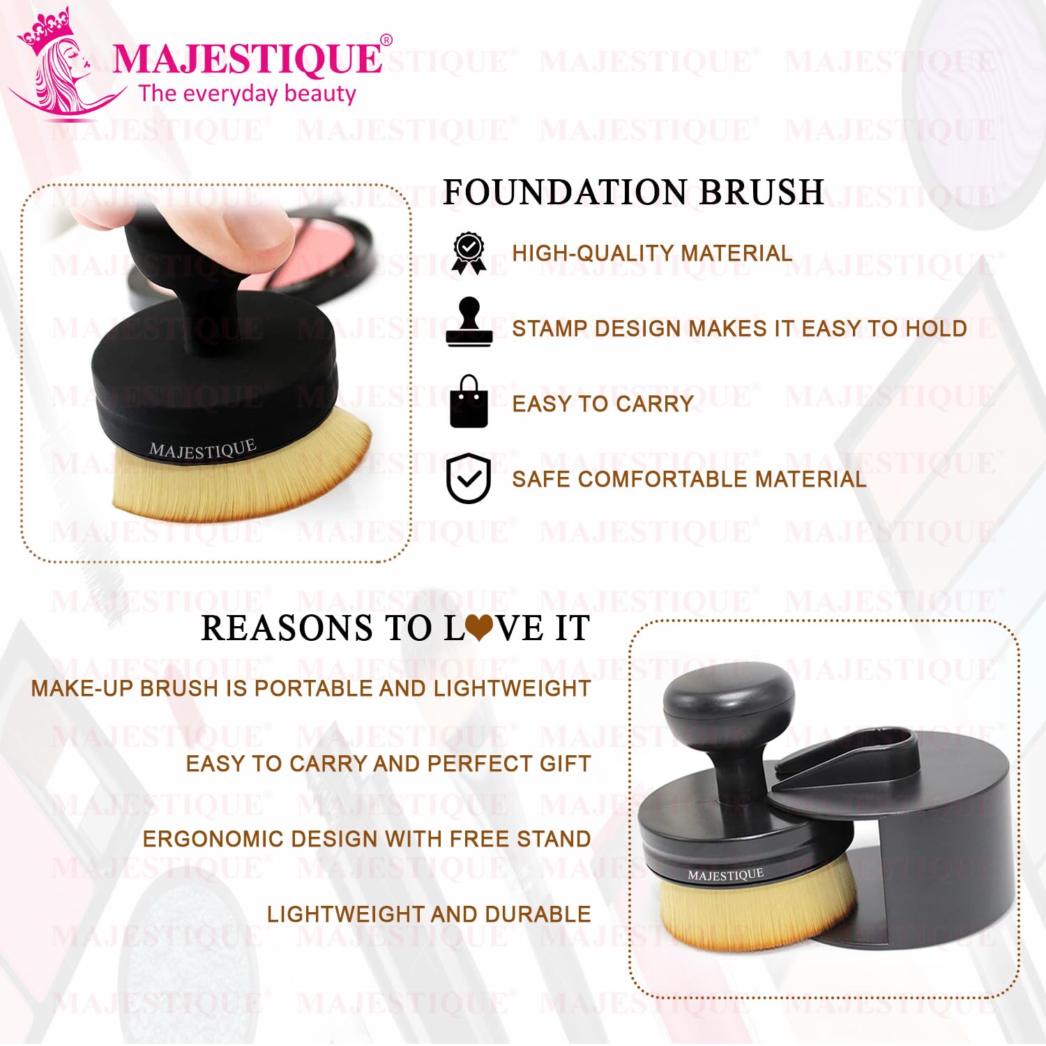 Majestique Round Makeup Brush & Removable Puff Set | Professional Foundation Blender & Cosmetic Sponge | 2-Piece Portable Beauty Tools for Women | Perfect for Travel, Daily Makeup & Quick Touch-Ups
