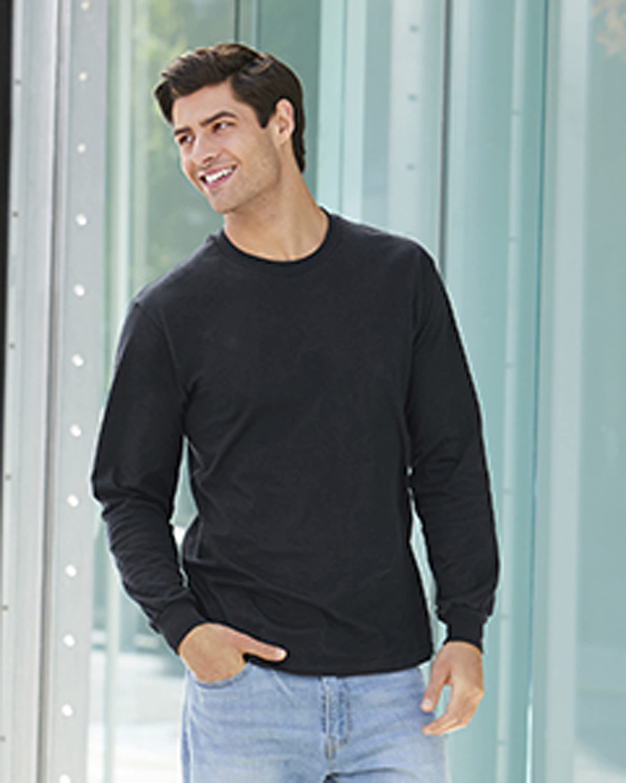 Gildan Hammer H400 Long Sleeve T-Shirt for Men - Soft Cotton Crewneck Shirt - Black - XL (5-Pack) - Perfect for Work, Gym & Casual Wear