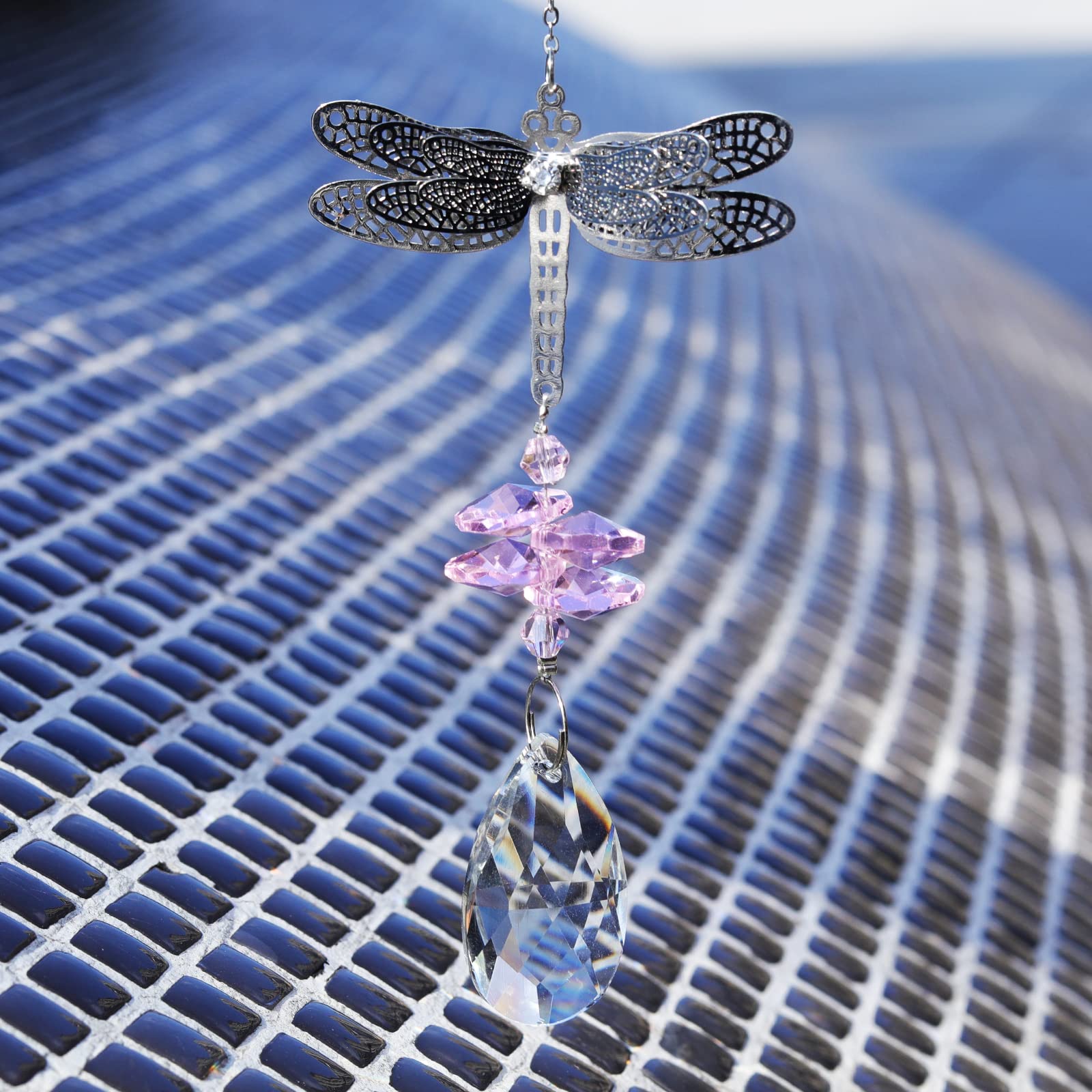 Pink Crystal Dragonfly Suncatcher - Handmade Window Hanging Ornament, Rainbow Maker for Home Decor, Valentine's Day & Birthday Gift (Perfect for Living Room, Bedroom, Nursery & Office Windows)