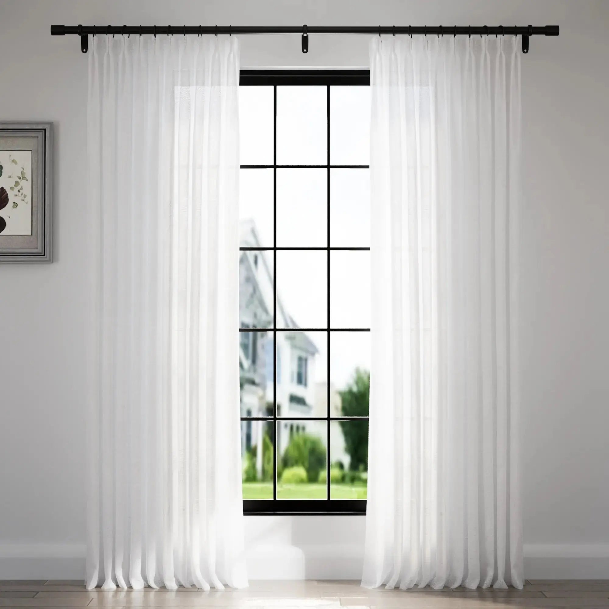 Florida Embossed White Semi-Sheer Pleated Curtains - Elegant Window Treatment for Living Room & Bedroom