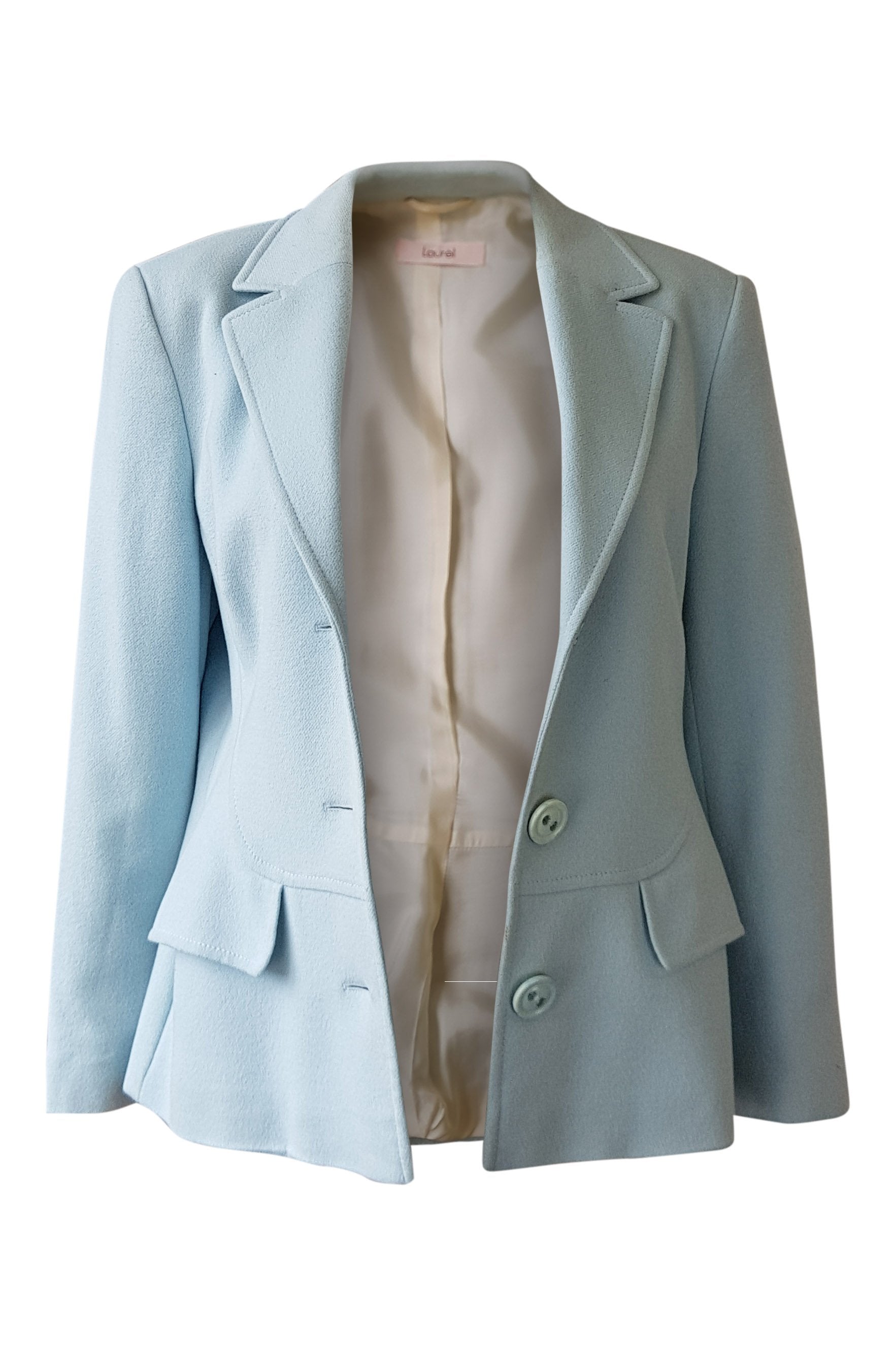 LAUREL Baby Blue Wool Angora Cashgora Blend Blazer Coat for Women | UK Size 12 | Elegant Office Wear & Special Occasion Outfit | Perfect for Business Meetings, Weddings, and Formal Events
