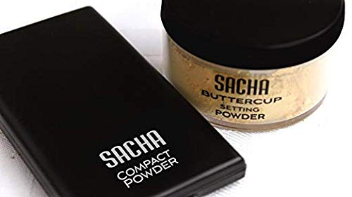 Sacha Buttercup Translucent Face Powder Compact - Oil Control & Shine-Free Pressed Powder for Medium to Dark Skin Tones (0.45 oz) | Perfect for Daily Makeup, Touch-Ups & Matte Finish All Day