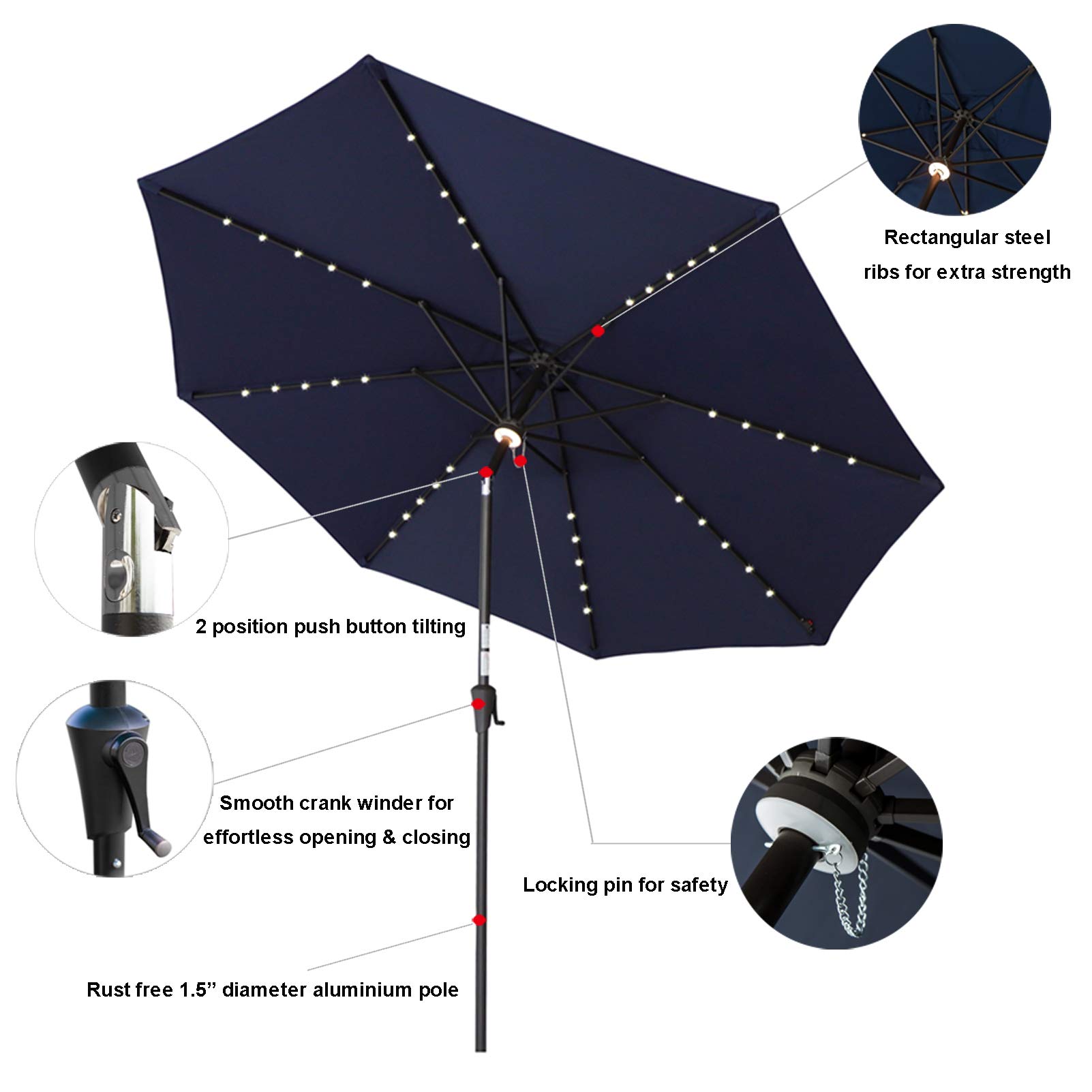 C-Hopetree 11 ft Outdoor Patio Market Table Umbrella with Solar LED Lights & Tilt - Perfect for Backyard, Garden, Poolside, and Beach Dining
