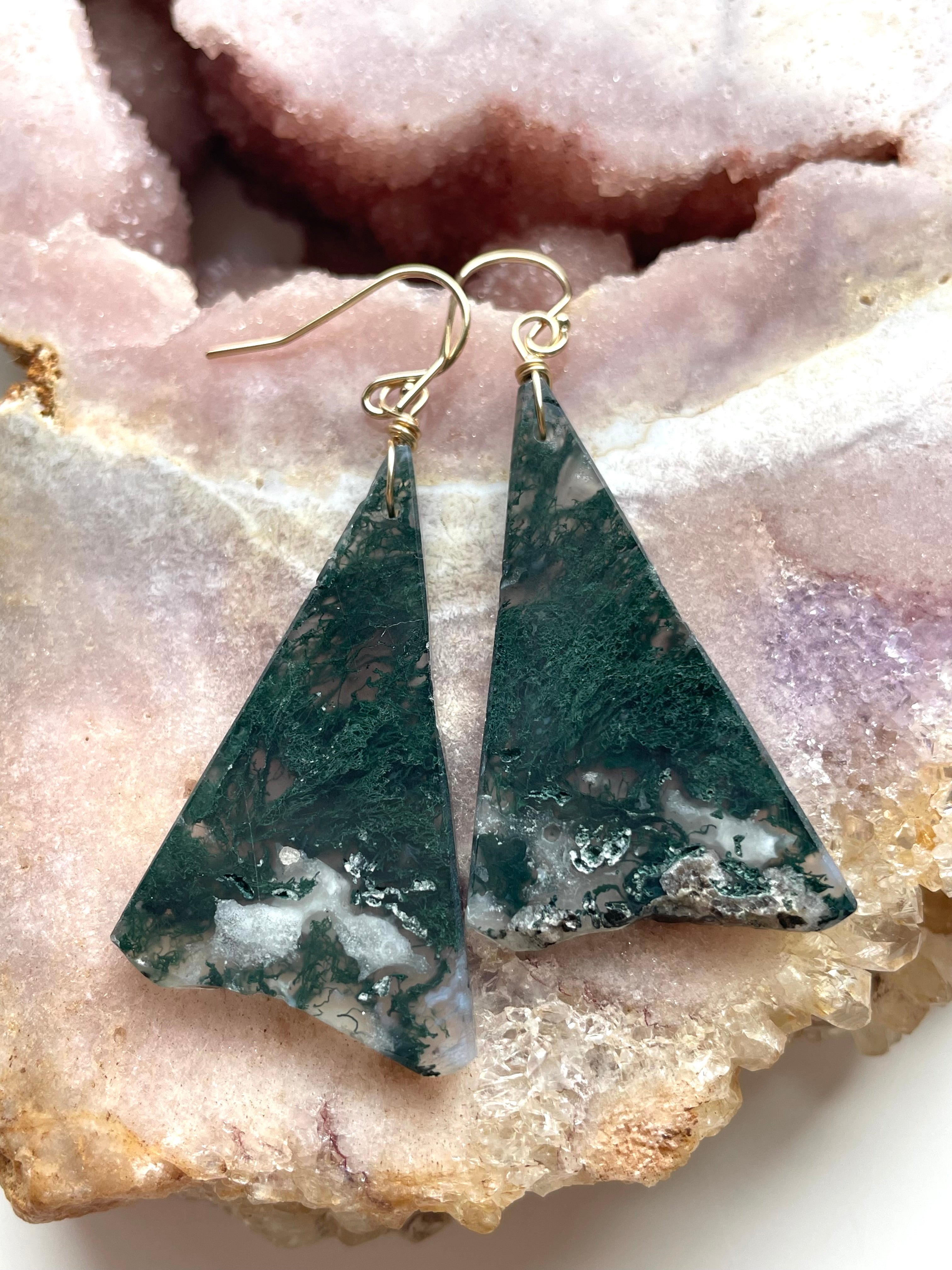 Elegant Moss Agate Dangle Earrings in Gold Fill – Perfect for Weddings, Parties & Everyday Wear