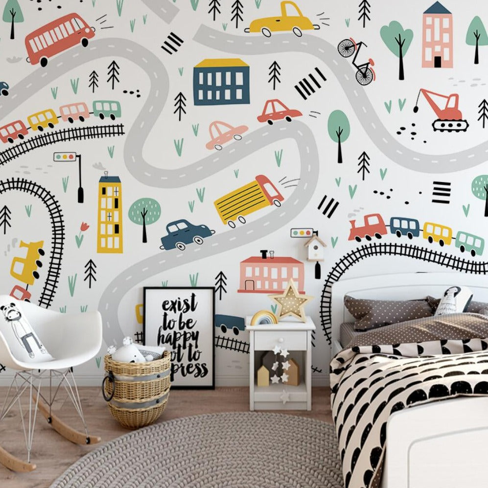 Adventurous Car Track Journey Wall Sticker - High-Quality Vinyl Decal for Kids Room, Playroom & Nursery Decor - Perfect for Boys Bedroom, Game Room & Themed Parties