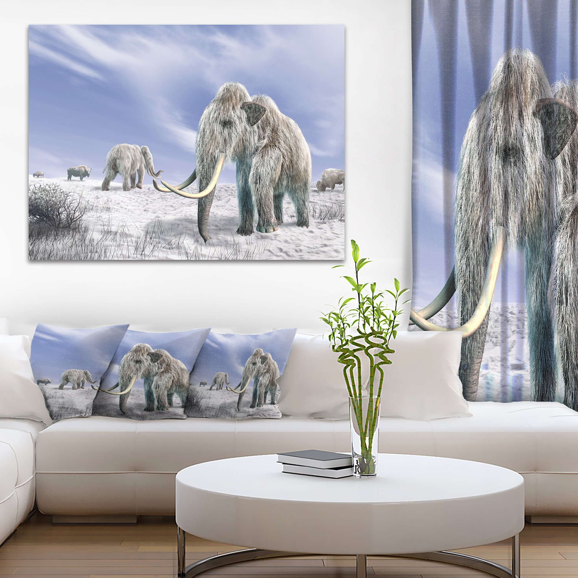 Stunning Mammoth Elephants in Field Landscape Photography Canvas Print - Perfect for Living Room, Office & Home Decor