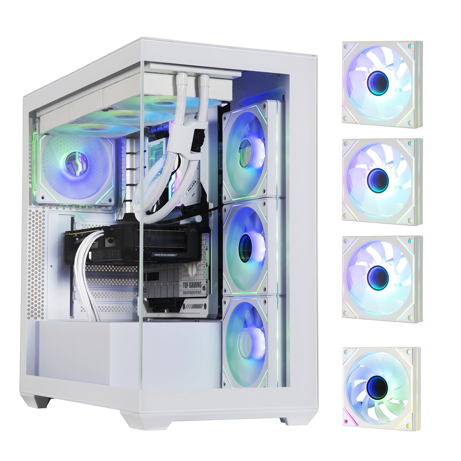 BitFenix CETO High Airflow White PC Gaming Case - Panoramic Tempered Glass, Reverse ATX Motherboard Support, 4x Infinity Mirror ARGB Fans (3 Reverse) - 360mm AIO & 410mm GPU Compatibility - Perfect for Gaming Rigs & Streaming Setups