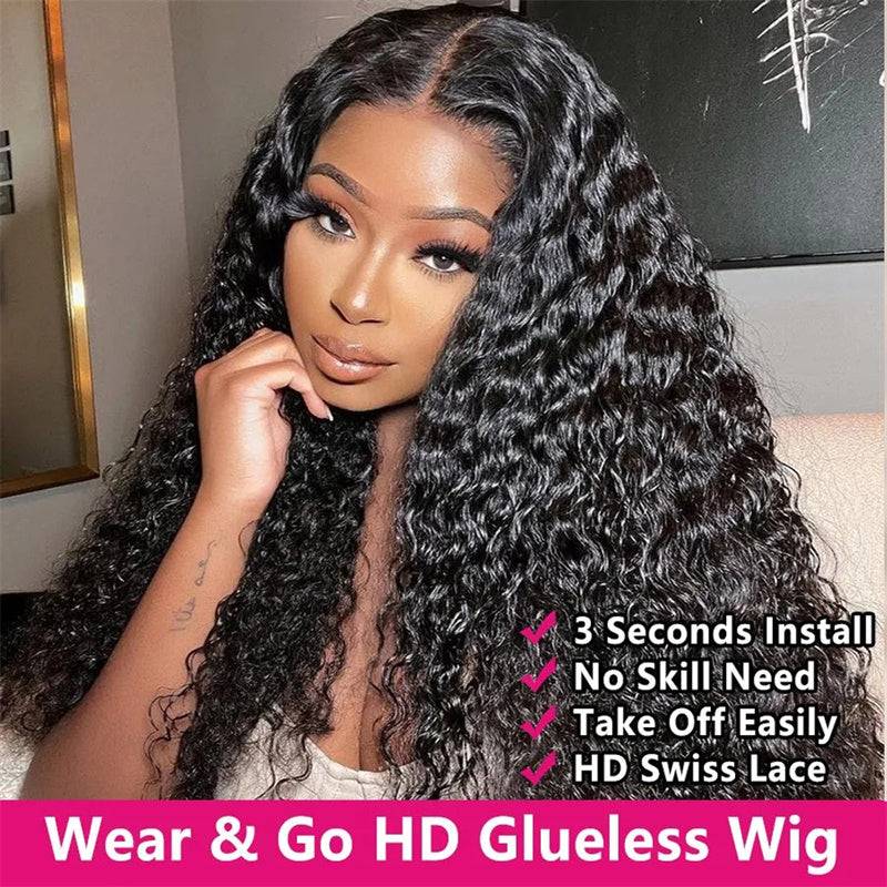 Eullair Deep Wave Glueless Human Hair Wig - 6x4 5x5 HD Lace Closure Wig - Pre Cut, Pre Plucked Hairline - 30s Quick Install - Perfect for Daily Wear, Parties & Special Occasions