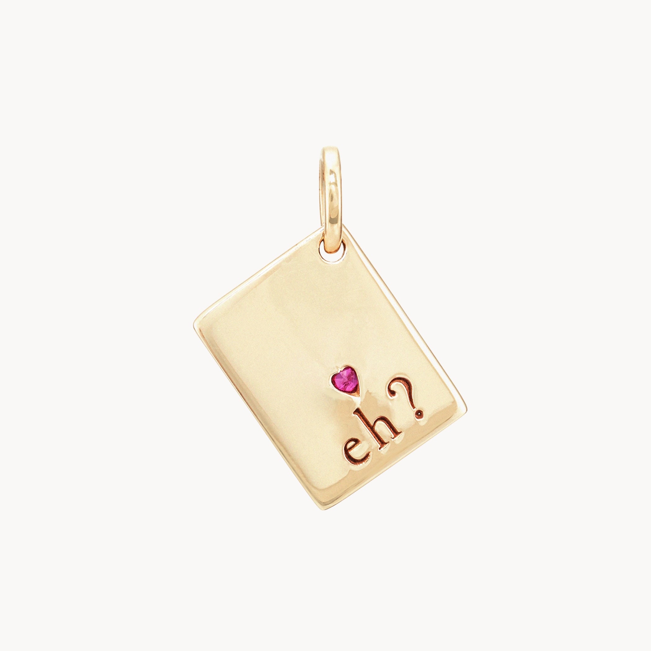 10K Yellow Gold Reversible Passport Charm with Ruby Gemstone - Glowing Hearts Design for Travel & Gift Giving