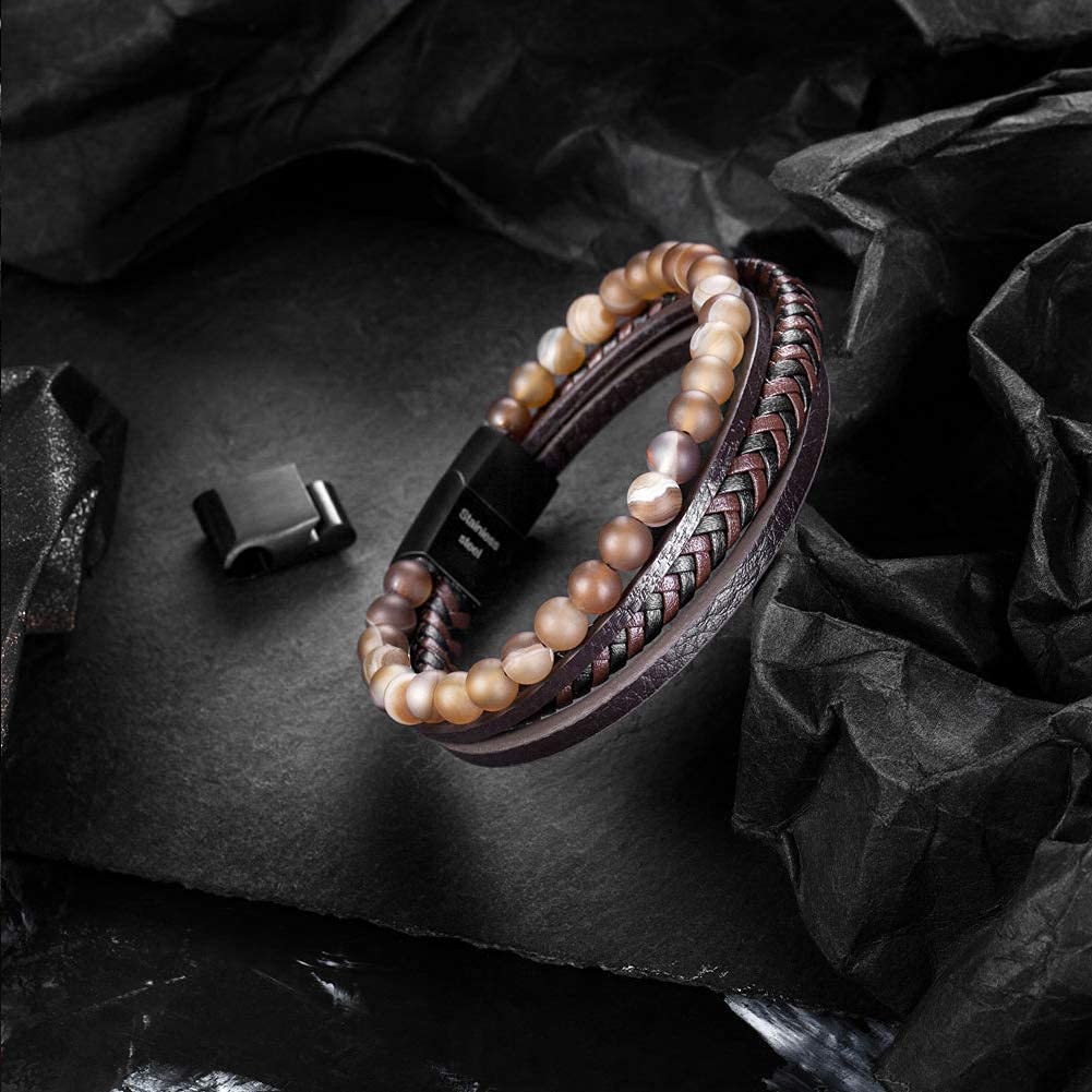 Speroto Men's Leather & Bead Bracelet - 8.7