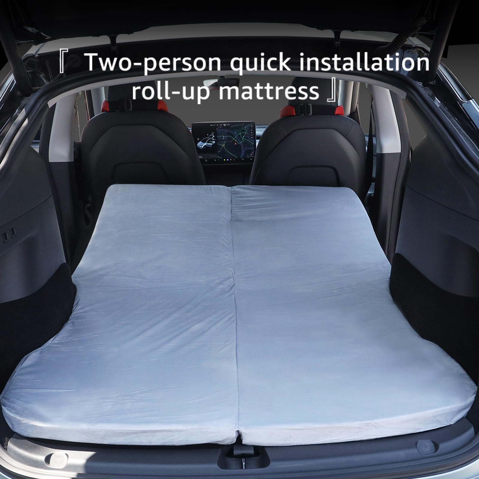 Upgraded Memory Foam Camping Mattress - Portable Foldable Car Mattress with Storage Bag & Sheet for Tesla Model Y & Model 3 | Back Seat Sleeping Bed for Camping, Road Trips & Travel