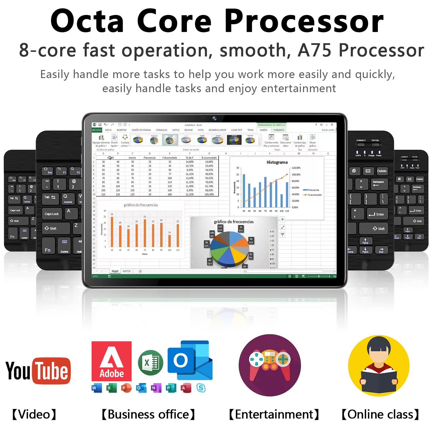 2025 Newest 10-inch 2-in-1 Android 14 Tablet with Keyboard - 128GB Storage + 1TB Expandable, Octa-Core Processor, 13MP Dual Camera, HD Touchscreen, 2.4G/5G WiFi, GMS Certified - Includes Case & Mouse (Gray) - Perfect for Work, Study, and Entertainment On-The-Go