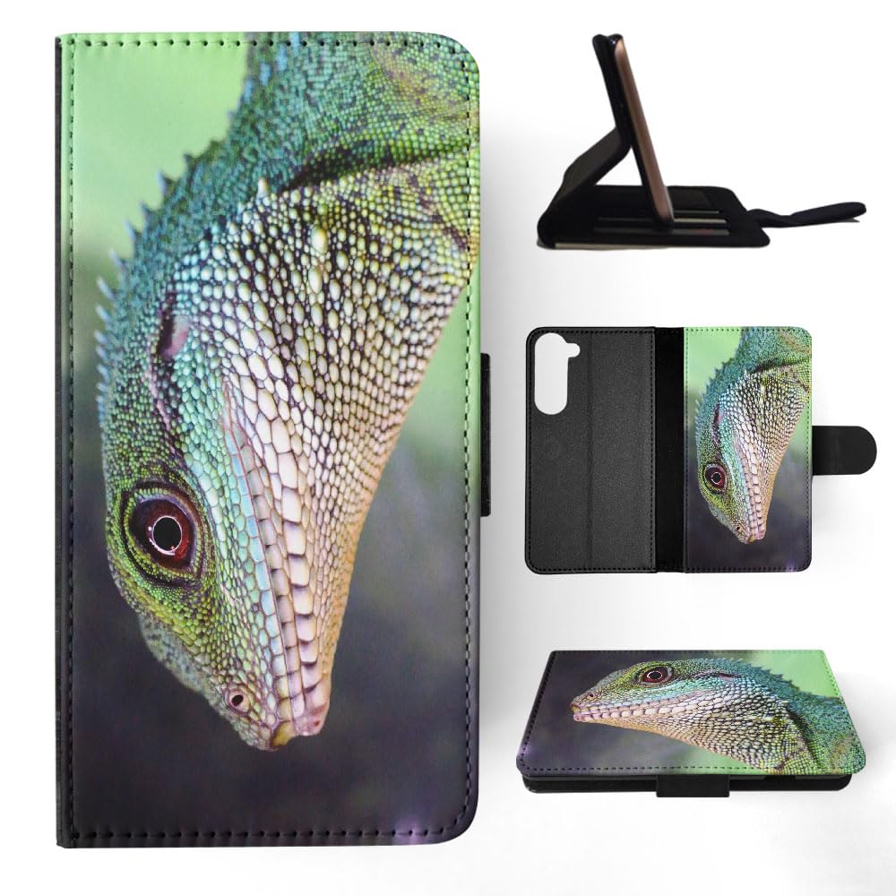 Premium Lizard Reptile Chameleon Pattern Flip Wallet Phone Case for Samsung Galaxy S23+ Plus - Stylish Protective Cover with Card Slots | Perfect for Daily Use, Travel & Business Meetings
