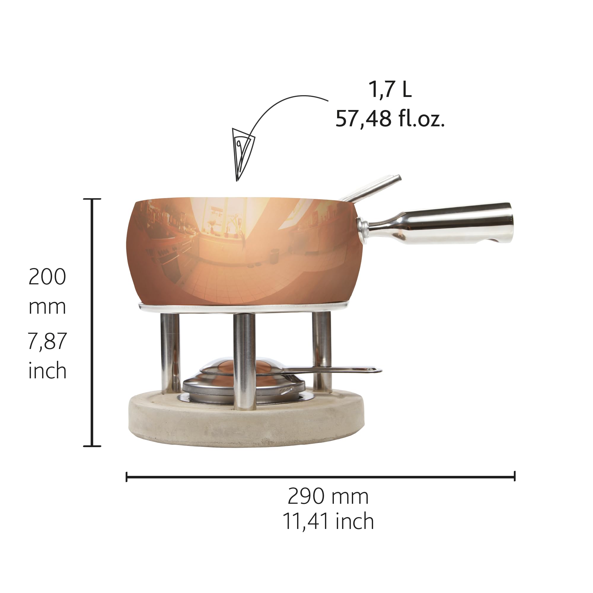 Boska Cheese Fondue Party Set - 4-Person Copper Fondue Pot with Stove-Safe Design for Chocolate, Cheese & Snacks - Perfect for Weddings, Parties & Family Gatherings