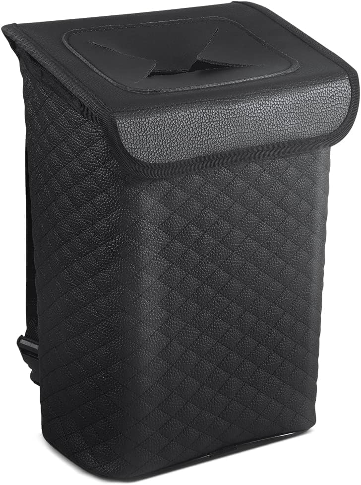 Tsumbay 2 Gallon Car Trash Can with Lid - Leakproof PU Leather Auto Garbage Bin with Removable Waterproof Liner | Hanging Vehicle Waste Container for SUV, Truck, Travel & Camping | Perfect for Road Trips, Commuting & Outdoor Adventures