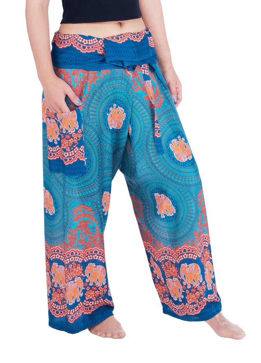 Lannaclothesdesign Women's Thai Fisherman Pants - Yoga Trousers with Wide Legs, Comfortable & Breathable for Yoga, Meditation, Beach & Casual Wear
