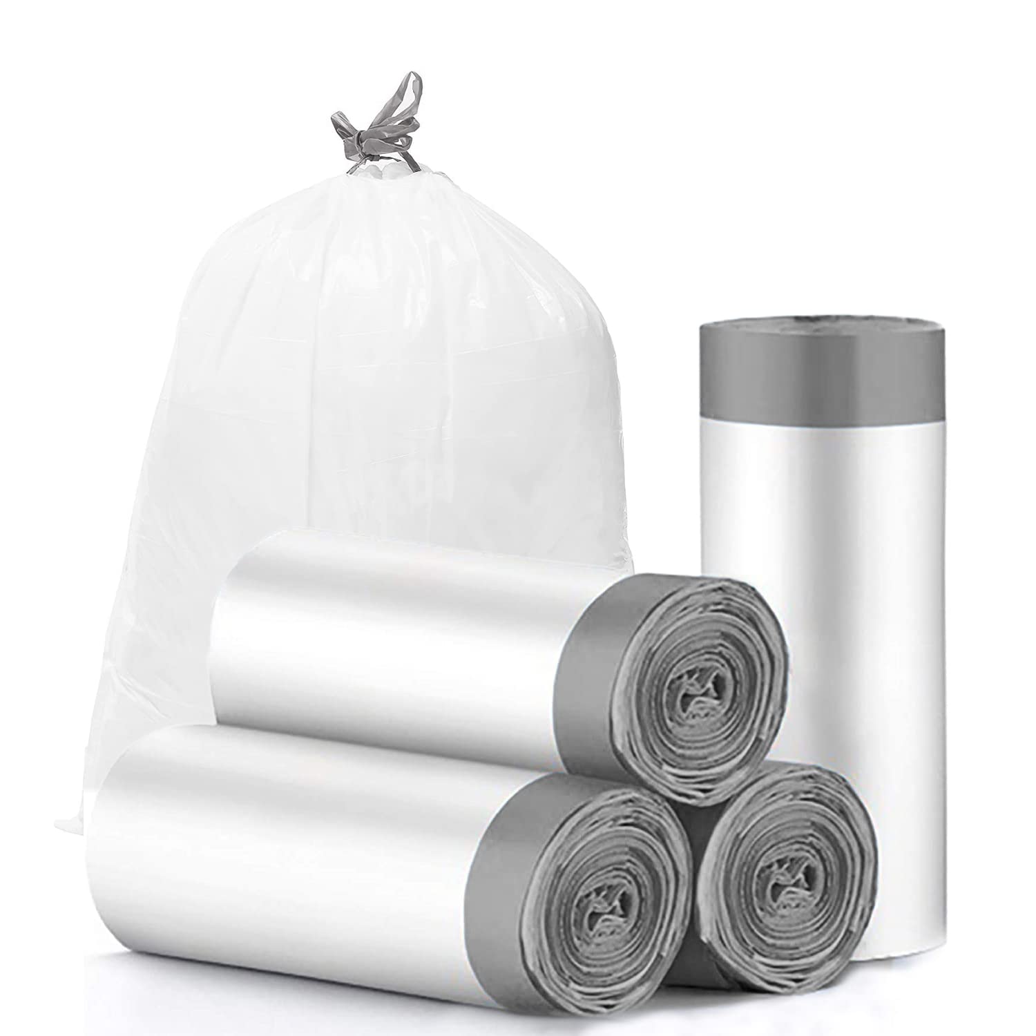 CHARMONT 4 Gallon Drawstring Trash Bags - 60 Count Small Unscented Garbage Can Liners for Bathroom, Office & Kitchen Waste Disposal