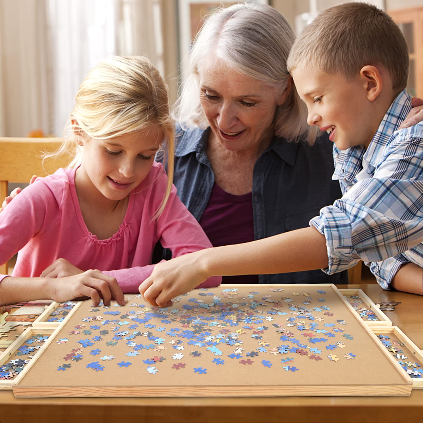 WOOD CITY 1000 Piece Wooden Jigsaw Puzzle Board with Storage Drawers - 30