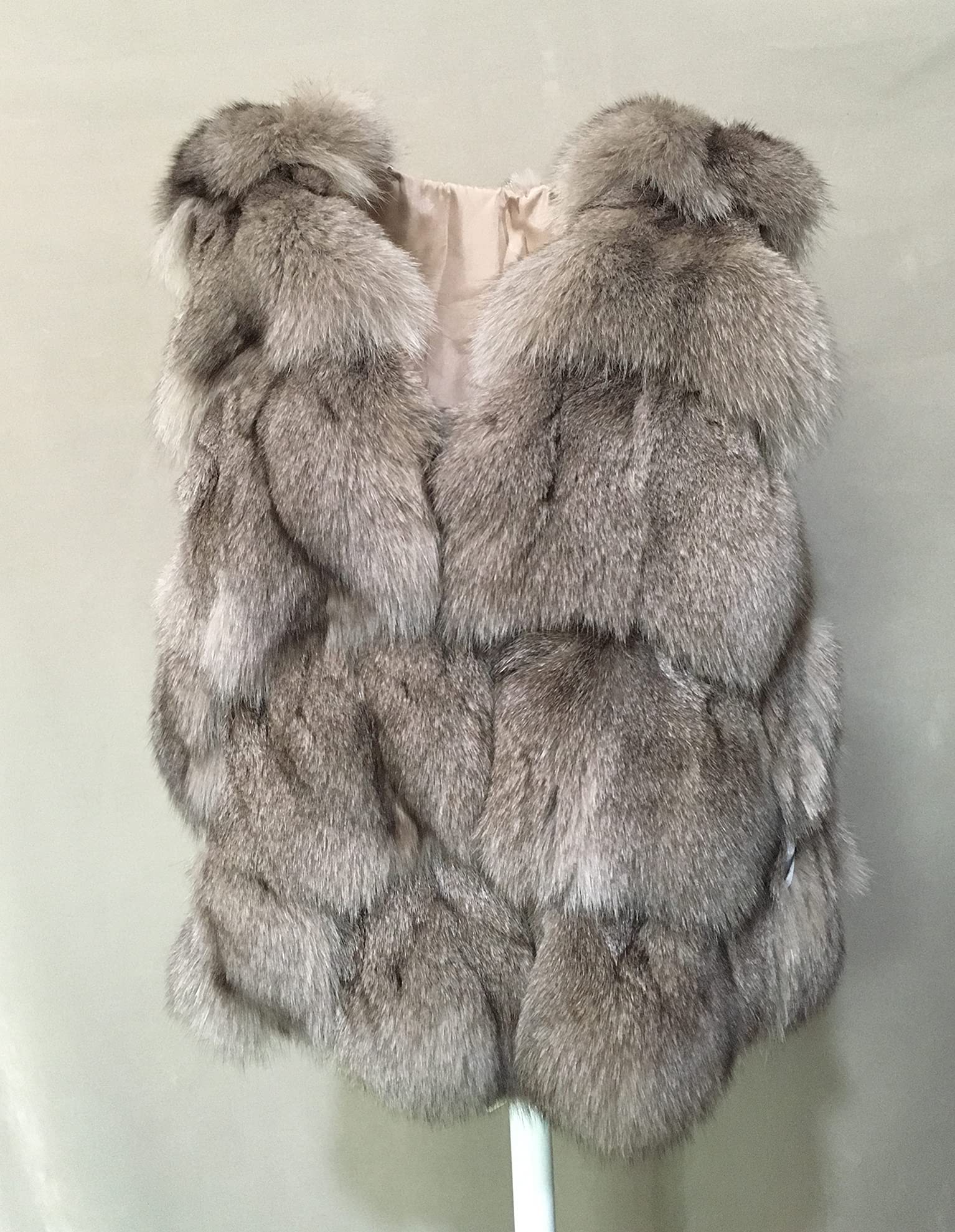 LVCOMEFF Women's Natural Fox Fur Vest - Fluffy Faux Fur Coat for Winter, Plus Size Warm Fashion Outerwear for Casual & Party Wear